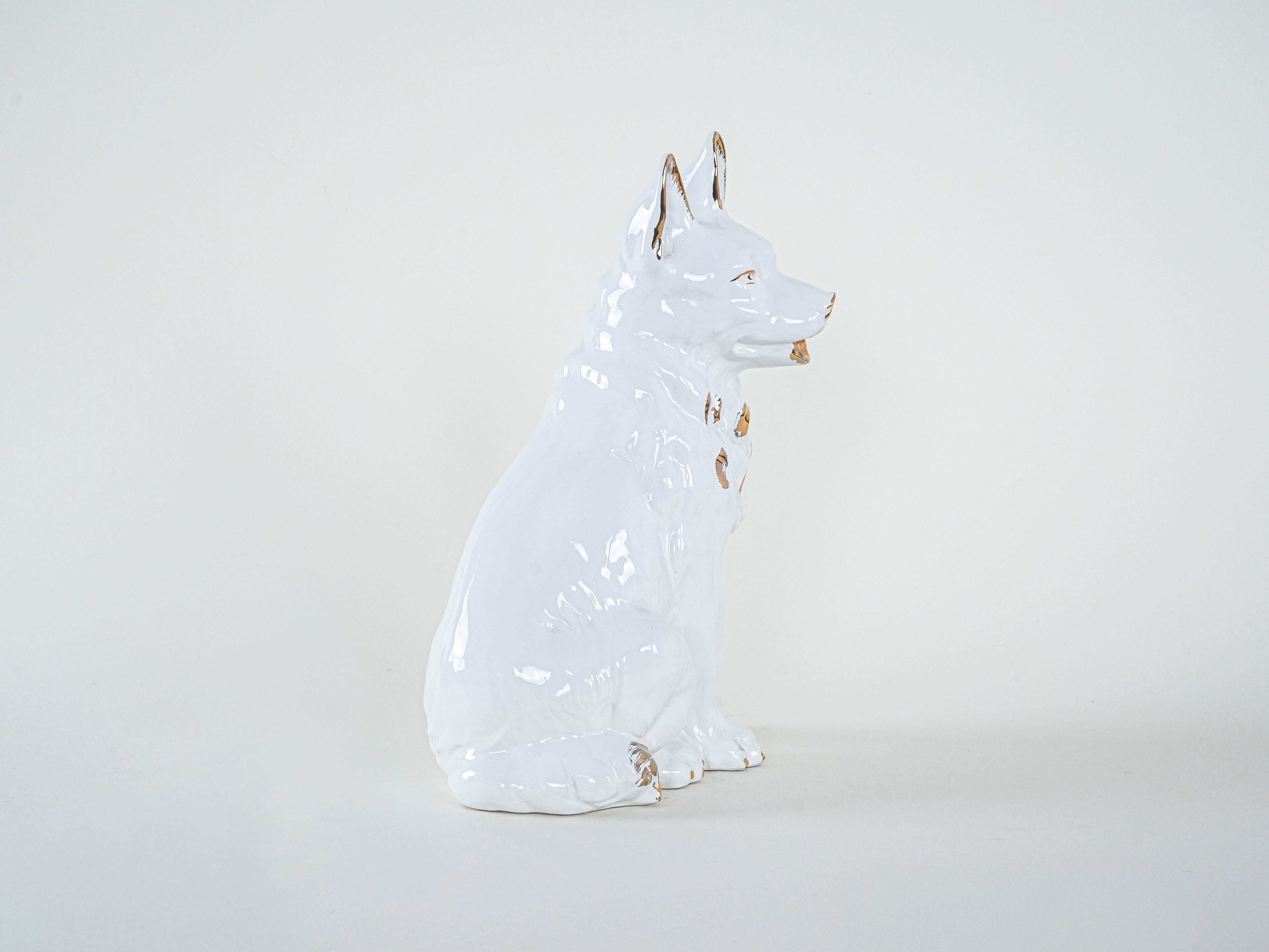 Hundefigur Porzellan Weiß 1960er Jahre
