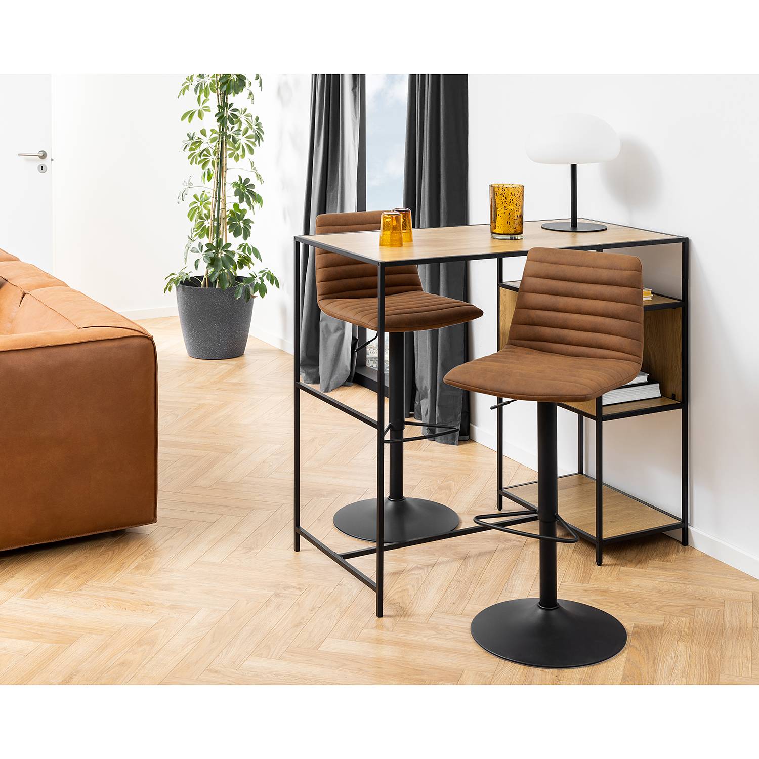 Kimmy Barstuhl 2er-Set Cognac