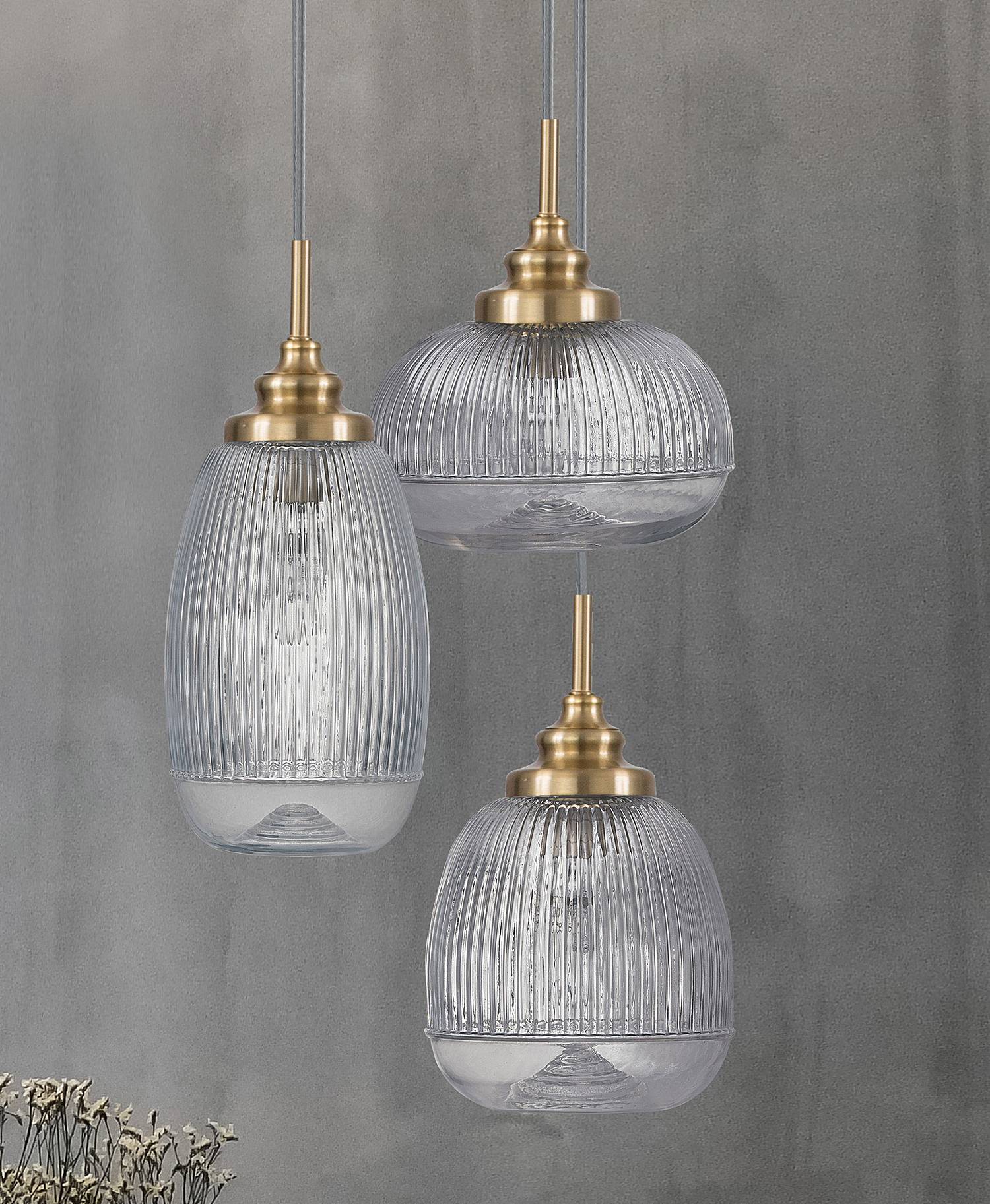 Mond Typ D Pendelleuchte 3-flammig Klarglas Aluminium 