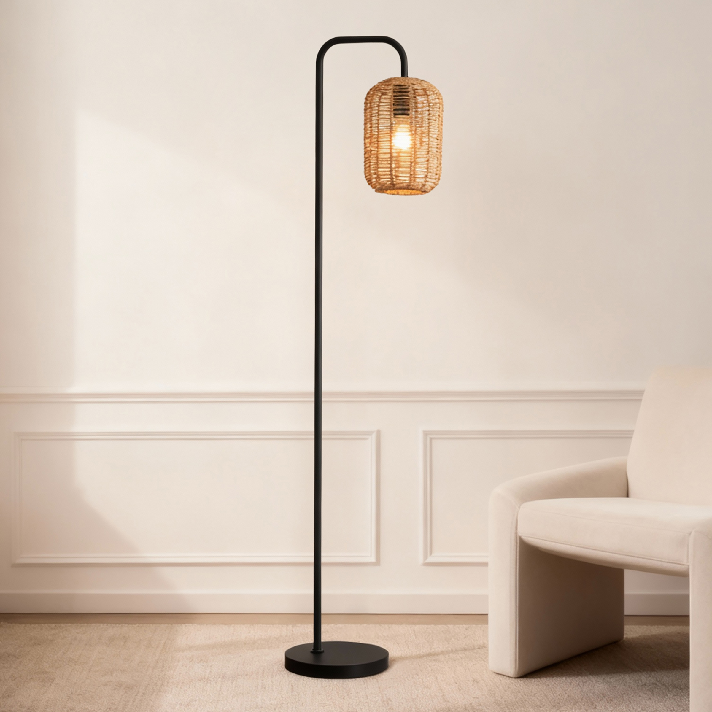 Floor lamp 1-bulb Husley cast iron / paper natural