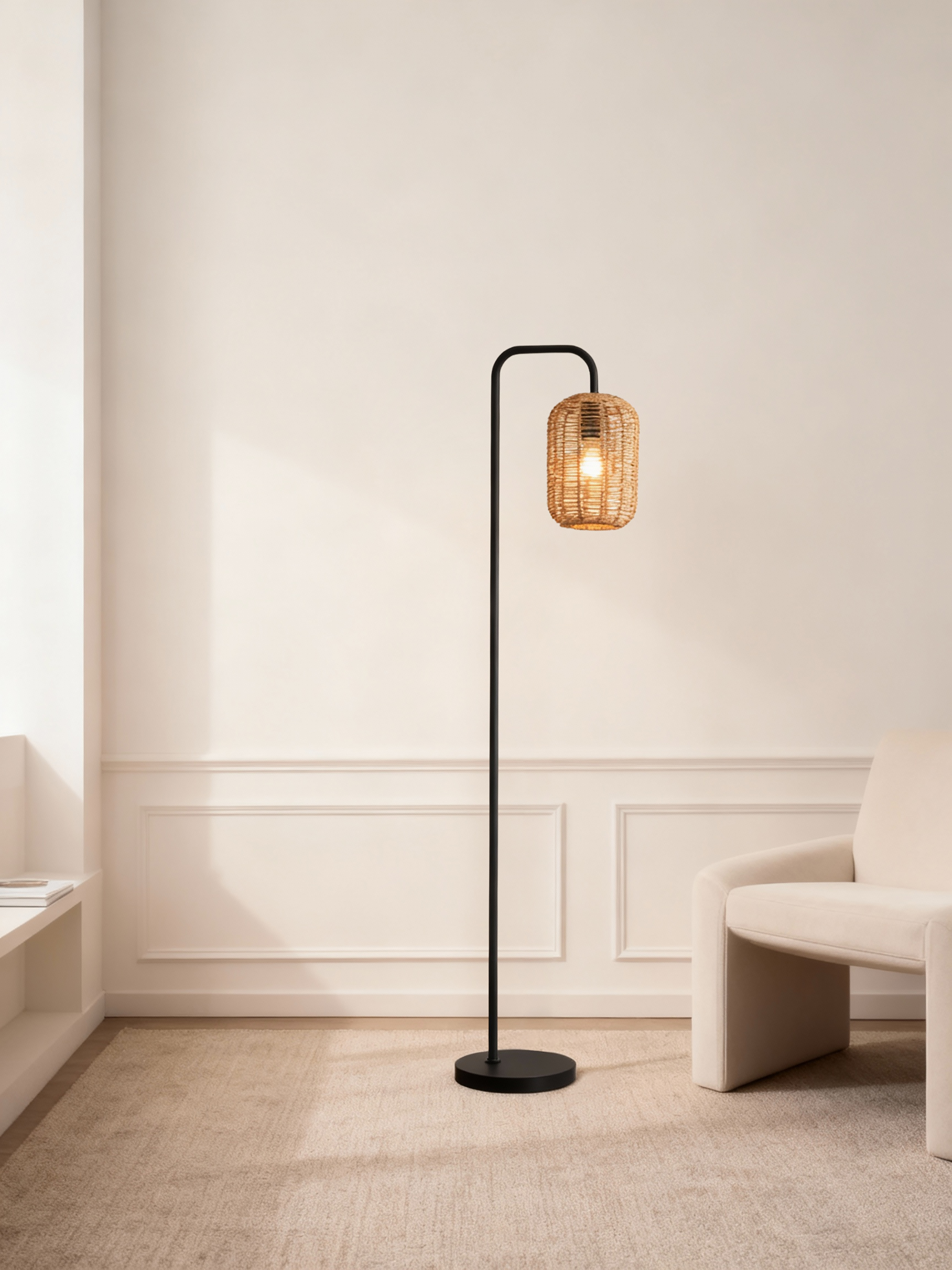 Floor lamp 1-bulb Husley cast iron / paper natural
