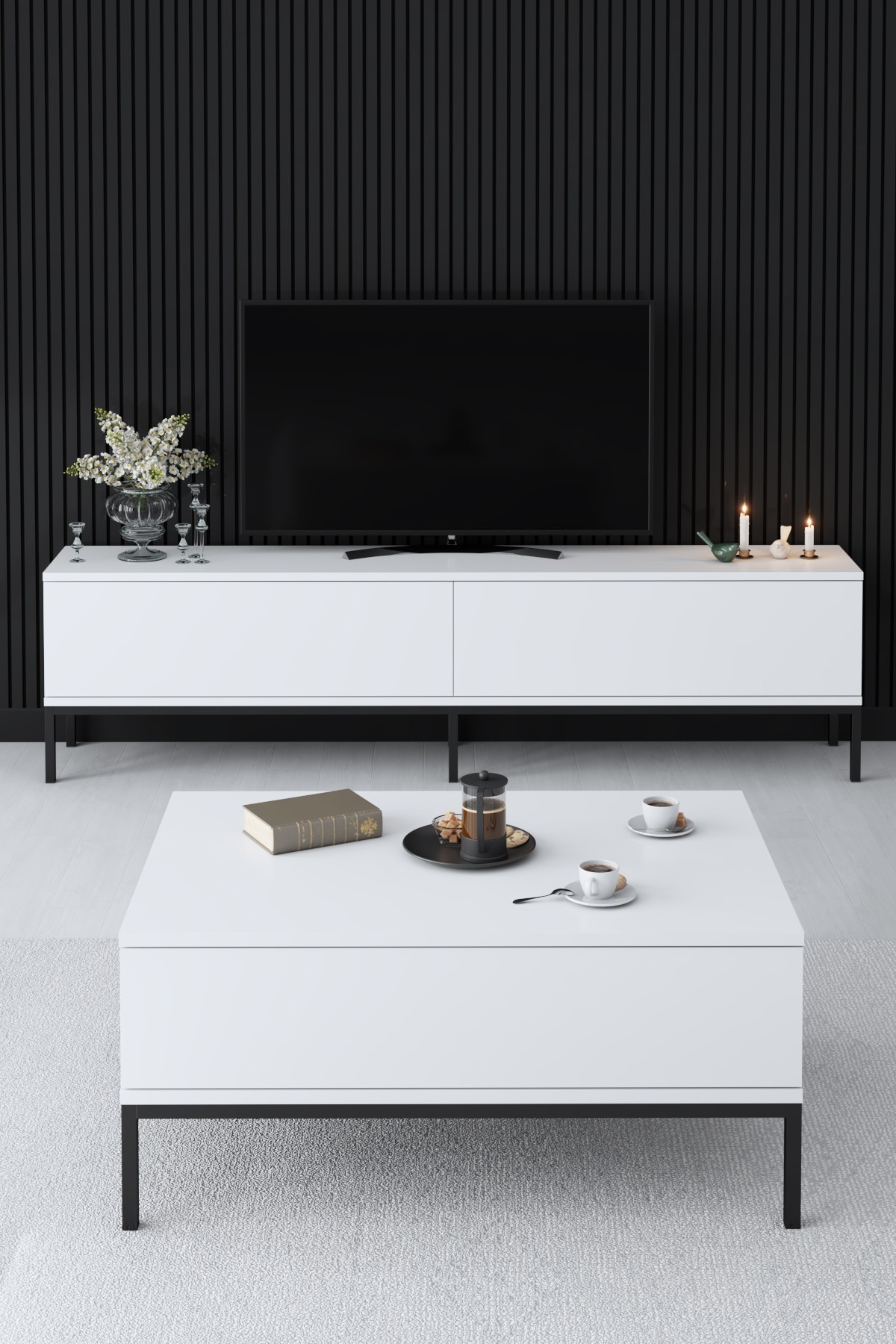 Lord Couchtisch Holzfurnier Schwarz Weiß