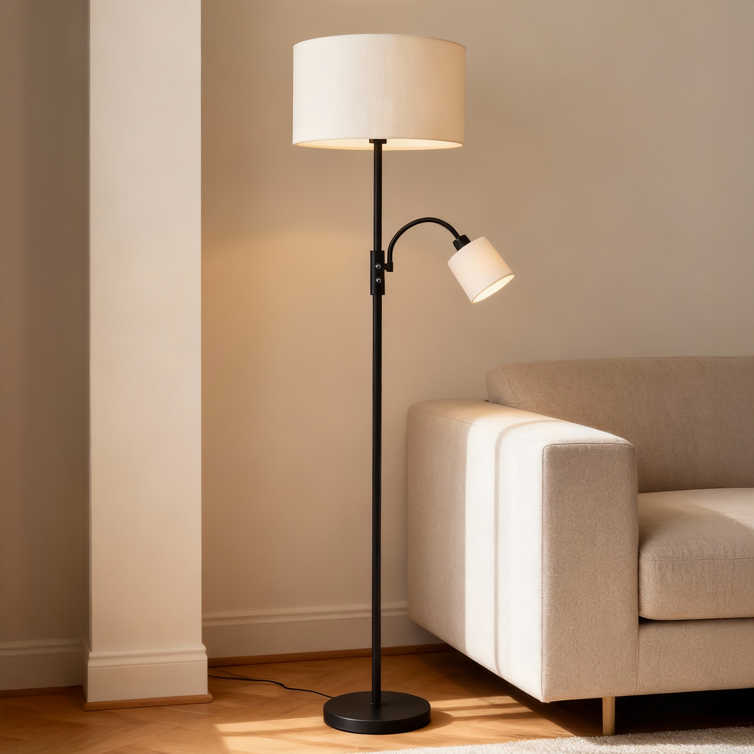 Berby Floor Lamp 2-light Cast Iron Velvet Beige
