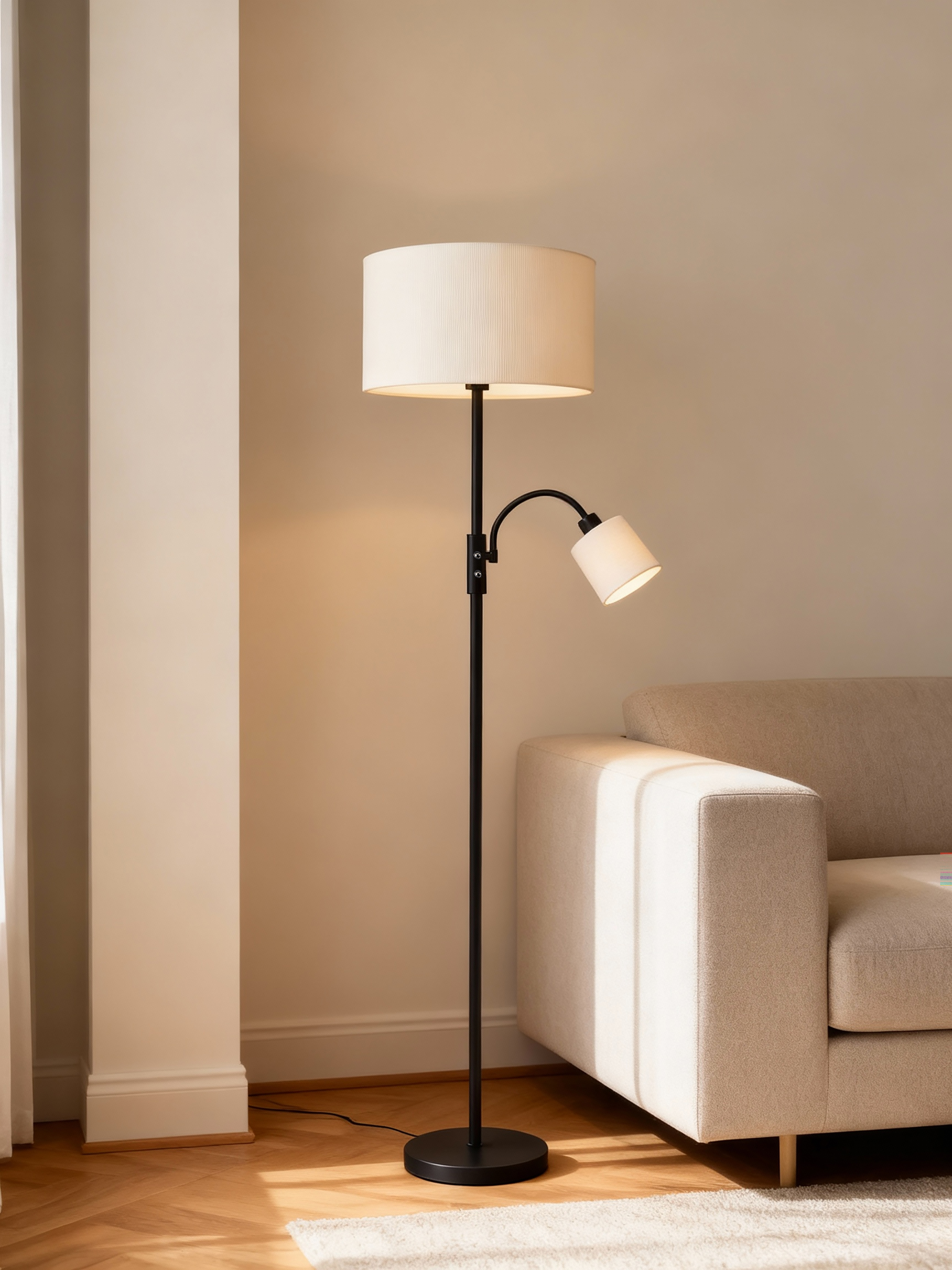 Berby Floor Lamp 2-light Cast Iron Velvet Beige
