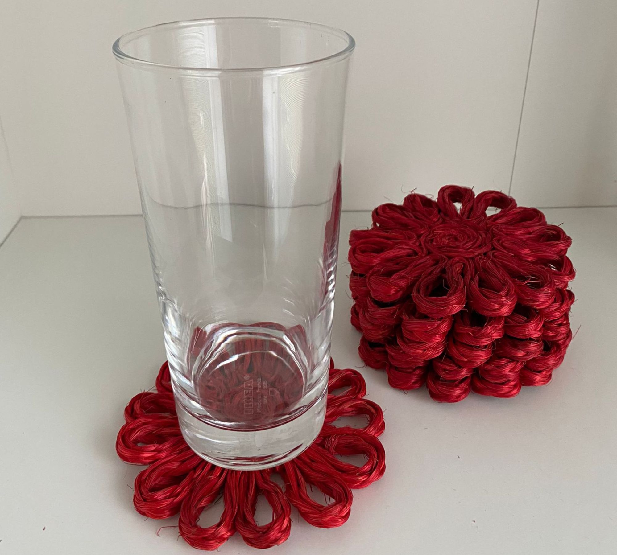 6x Coaster Abacá Hemp Red