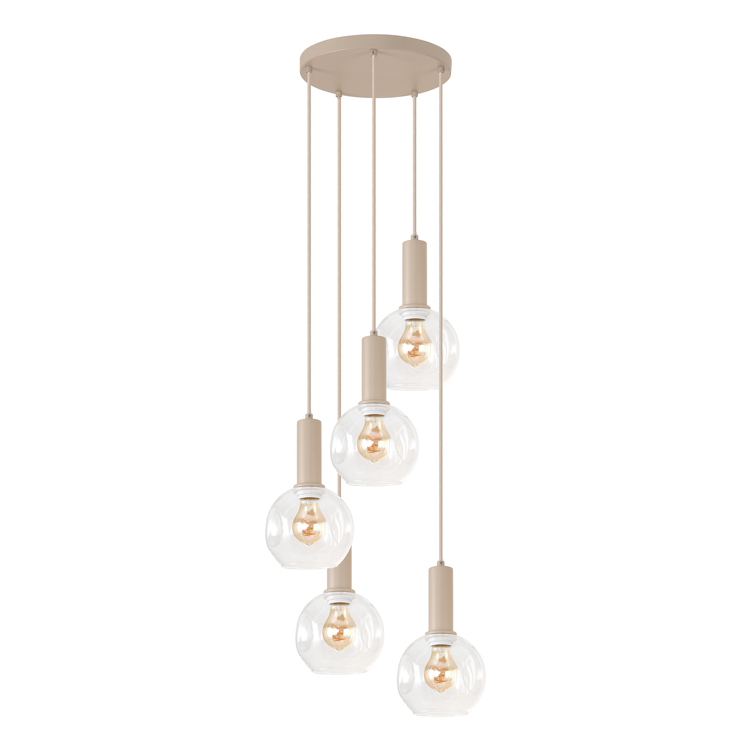 Bilman Round Pendant Light 5-bulb Cast Iron Clear Glass Beige