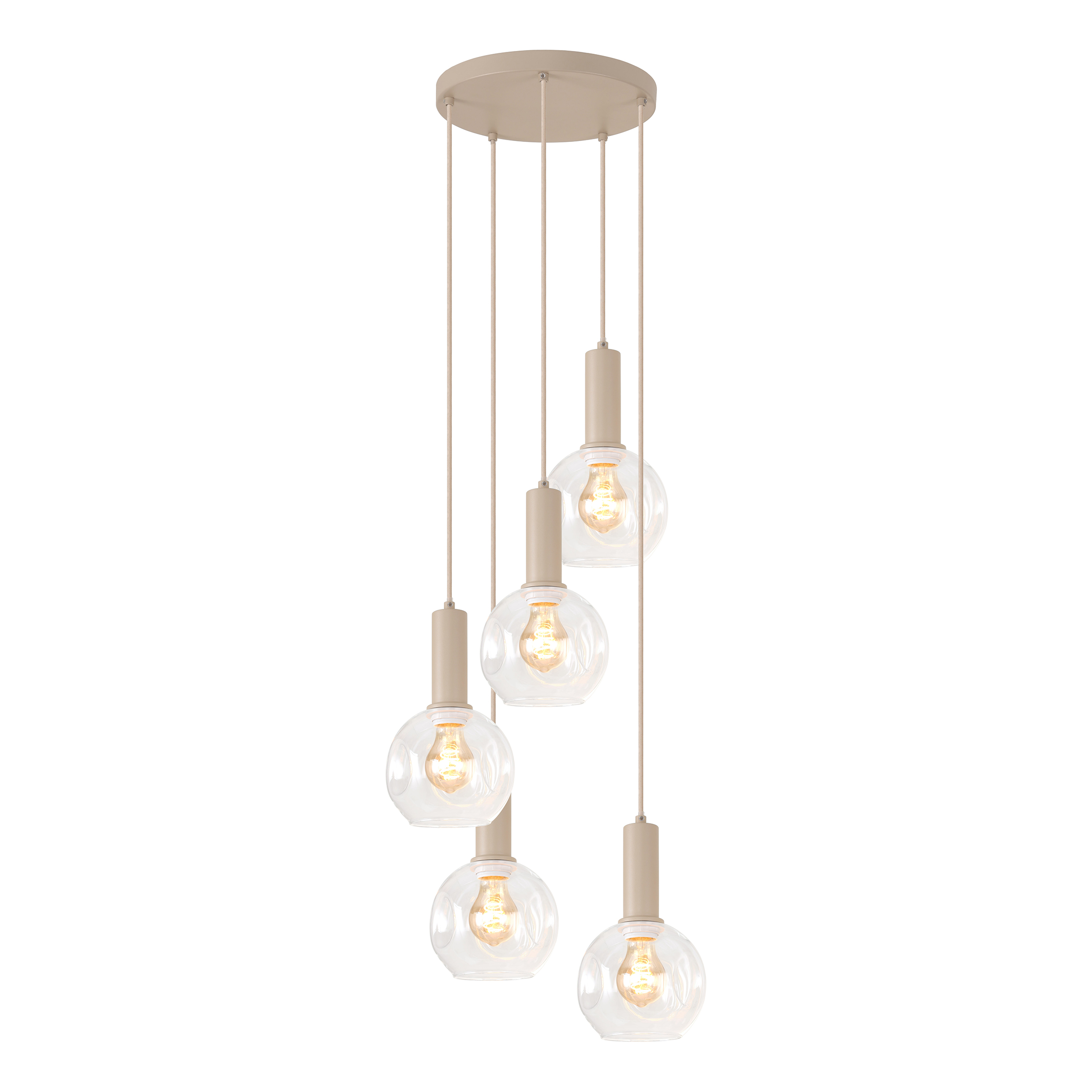 Bilman Round Pendant Light 5-bulb Cast Iron Clear Glass Beige