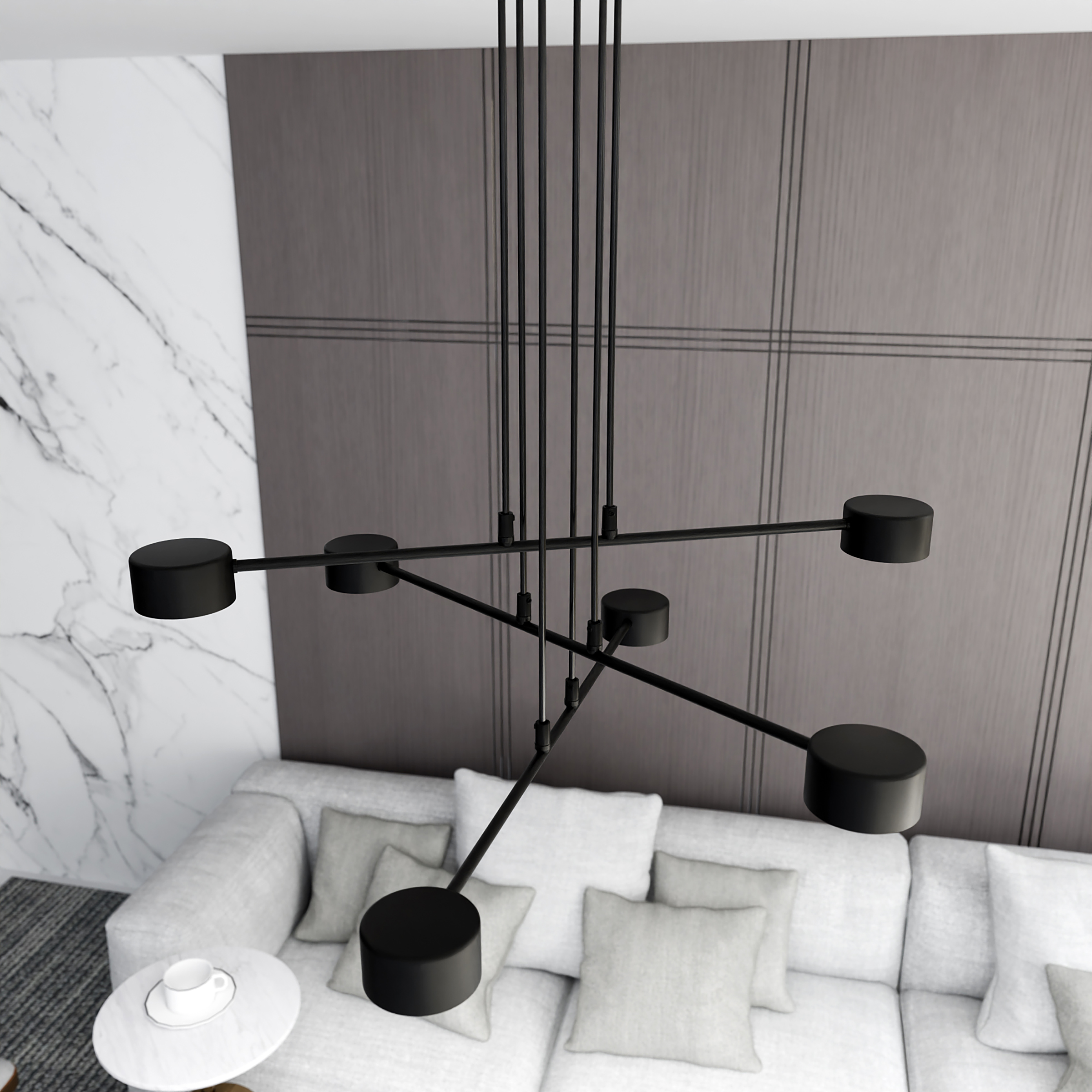 Pendant light 6-bulb steel black