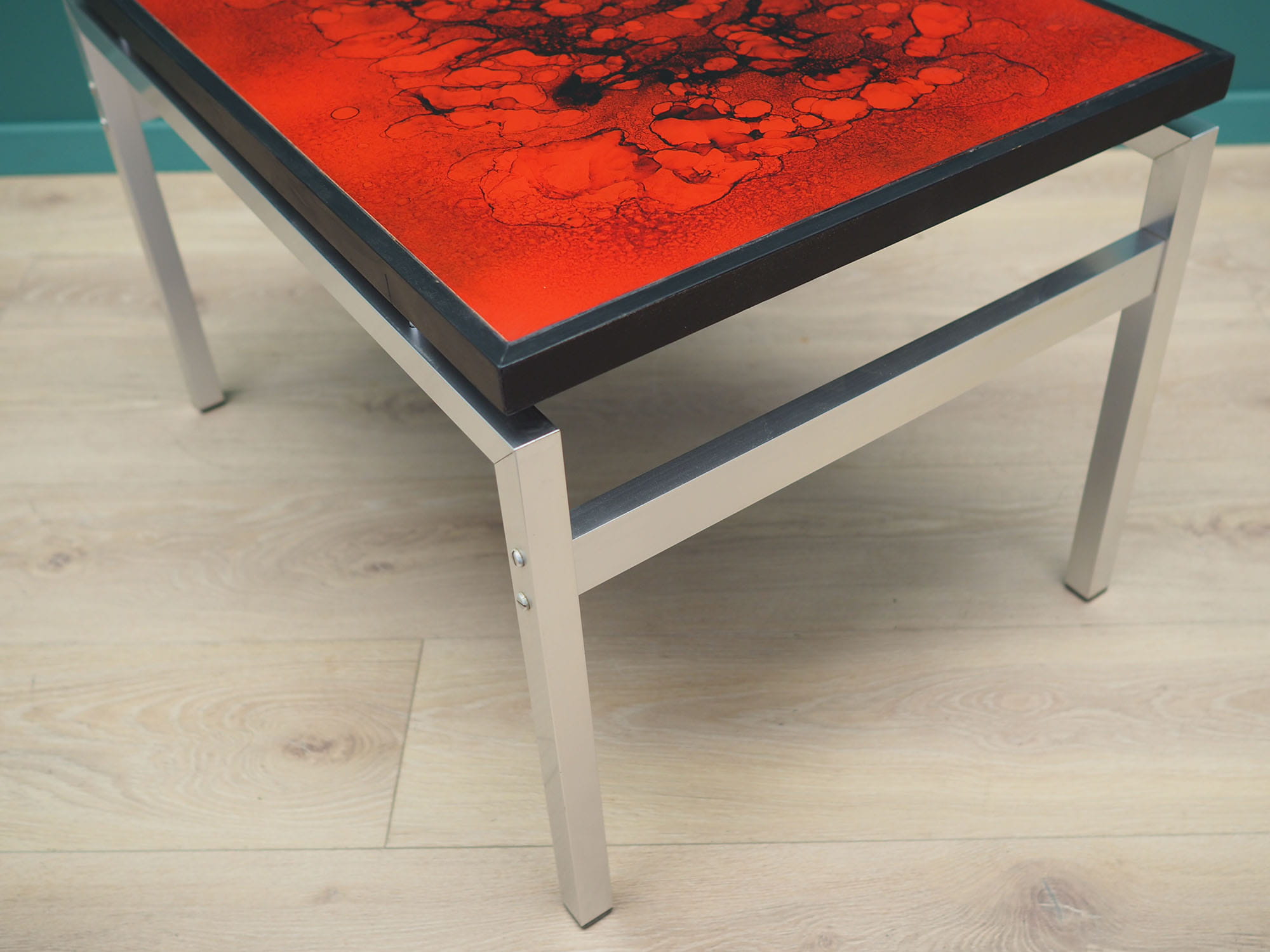 Vintage side table glass wood brown 1970s