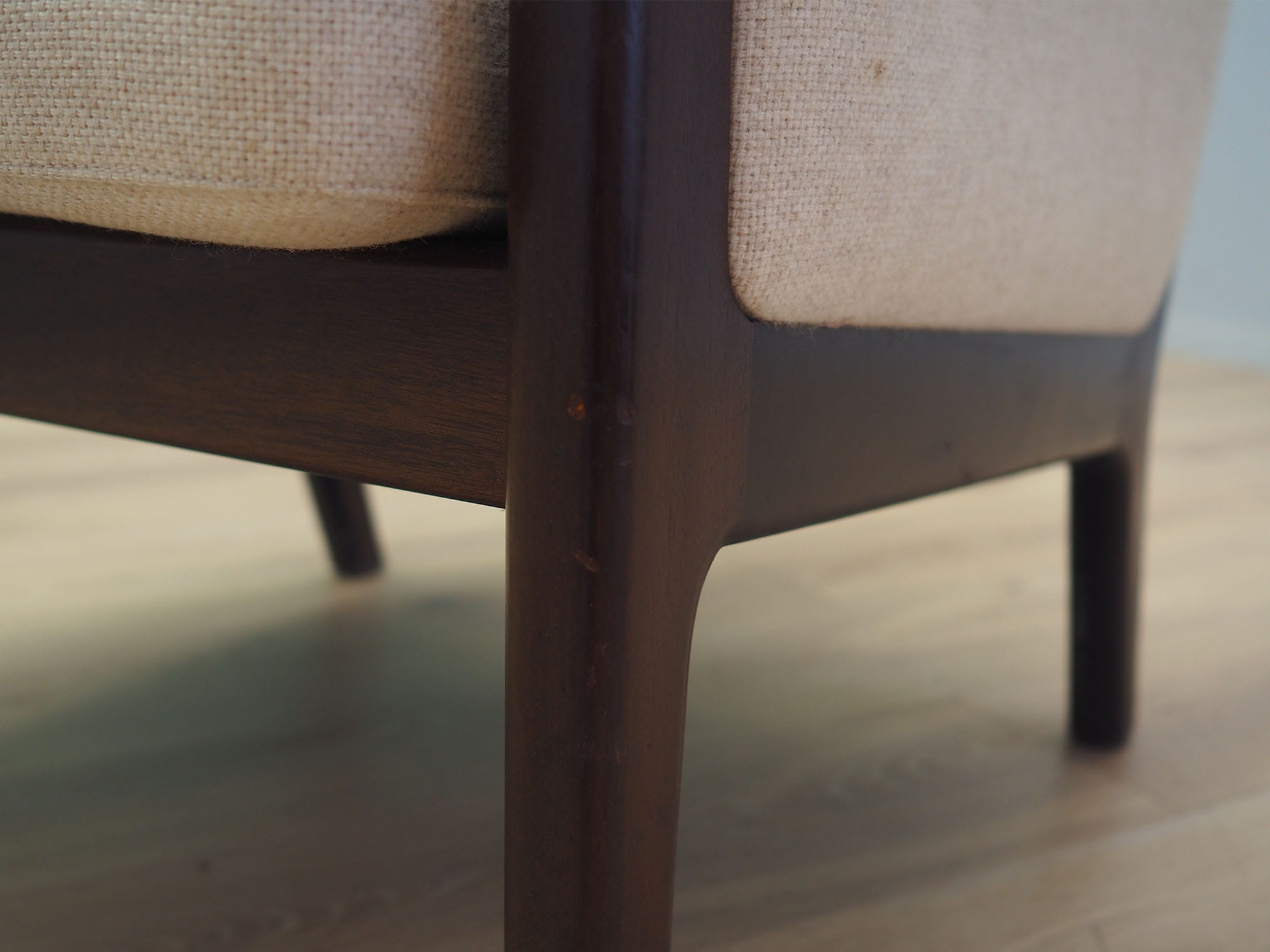 Vintage armchair wood fabric cream 1970s