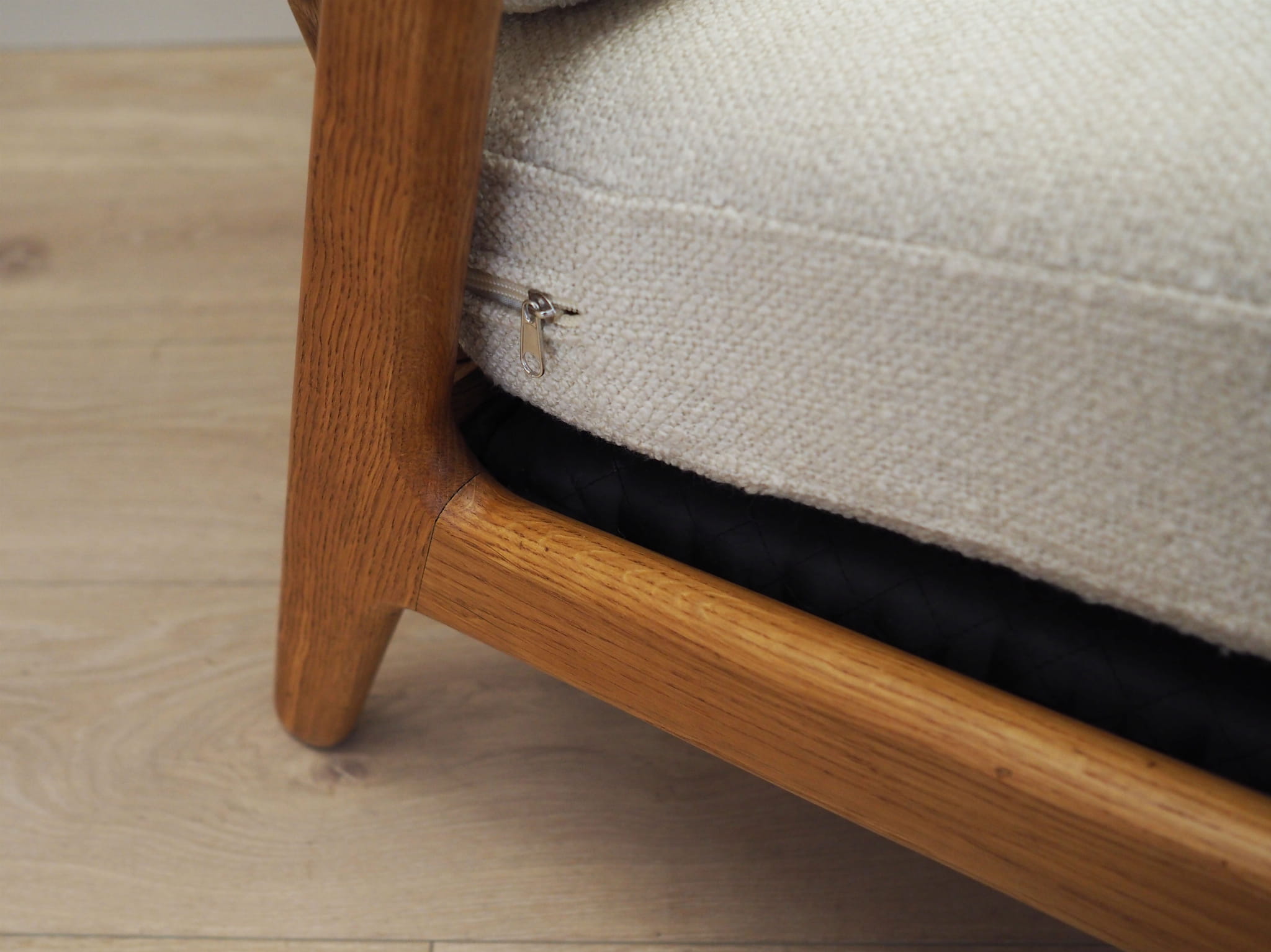 Vintage Sessel Eichenholz Textil Creme 1960er Jahre