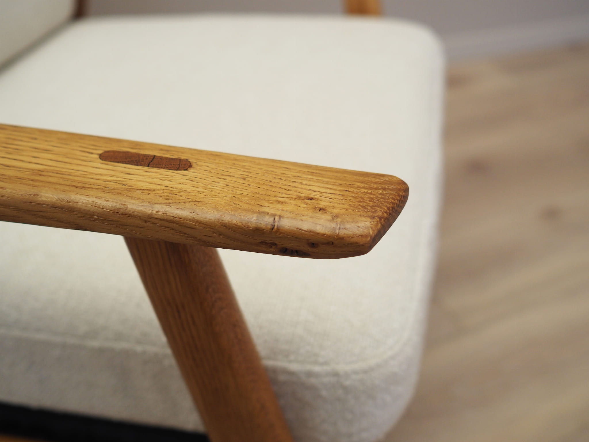 Vintage Sessel Eichenholz Textil Creme 1960er Jahre