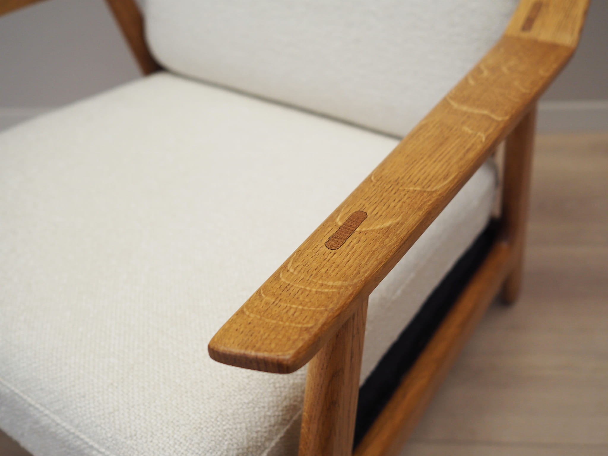 Vintage armchair oak wood textile cream 1960s