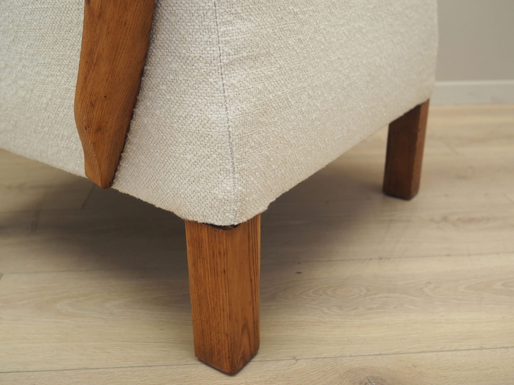 Vintage Sessel Eichenholz Textil Creme 1950er Jahre