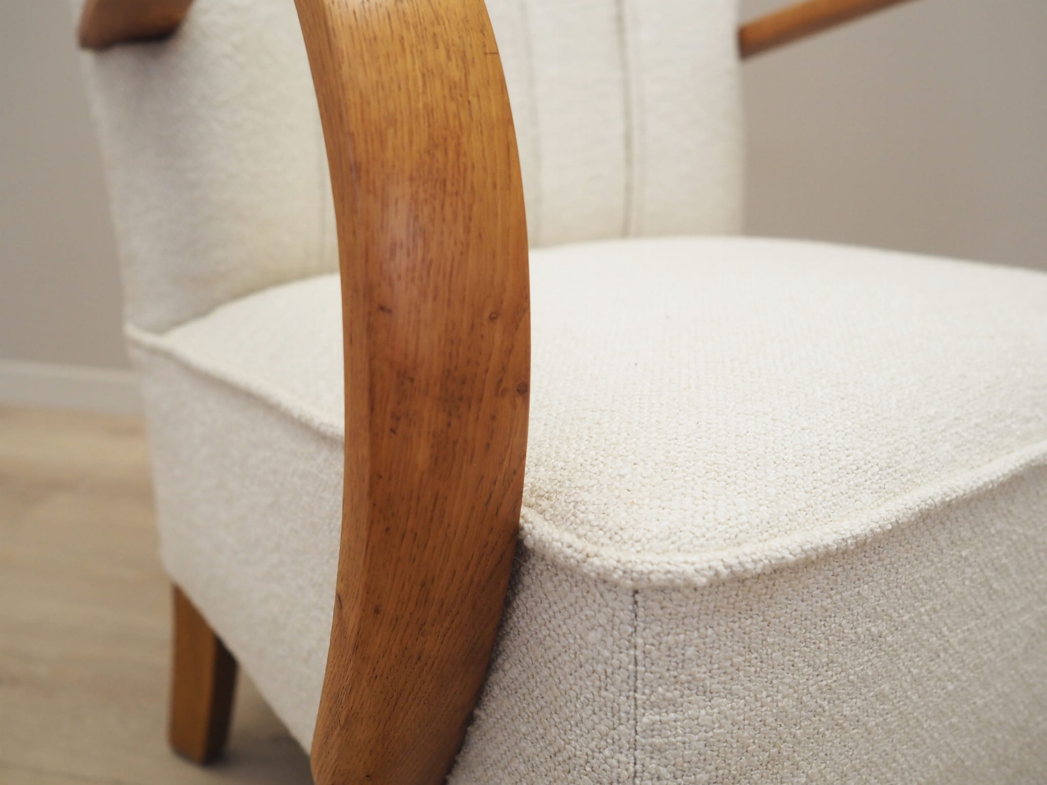 Vintage Sessel Eichenholz Textil Creme 1950er Jahre
