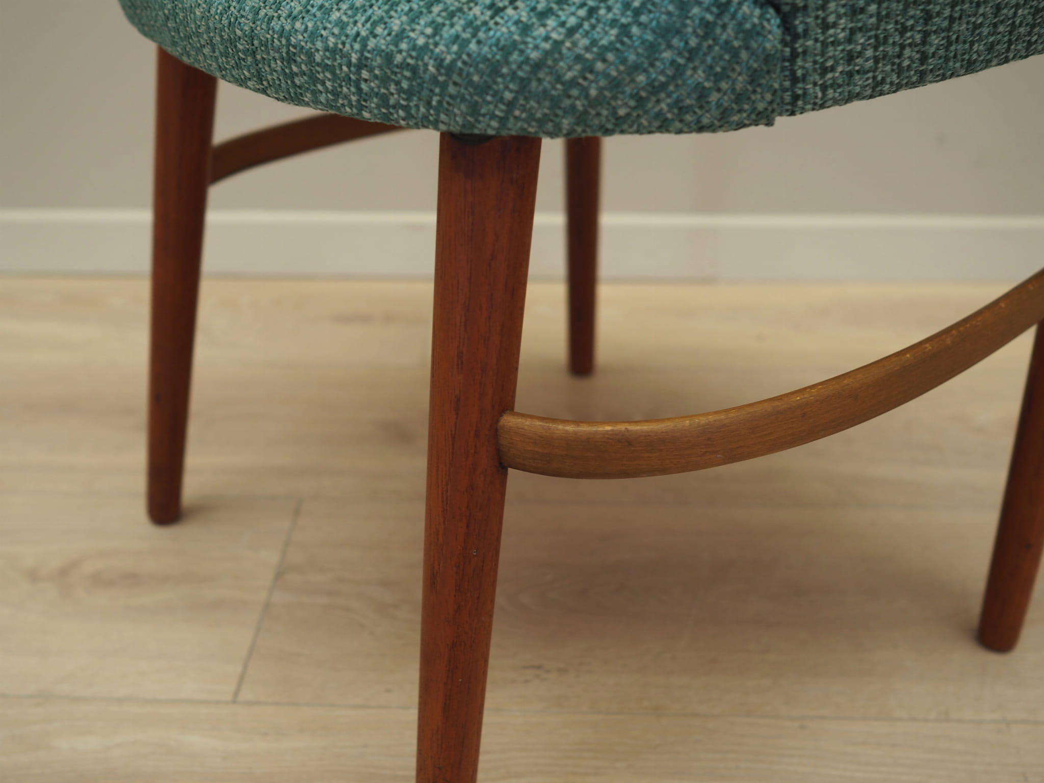 Vintage chair teak wood textile turquoise 1970s
