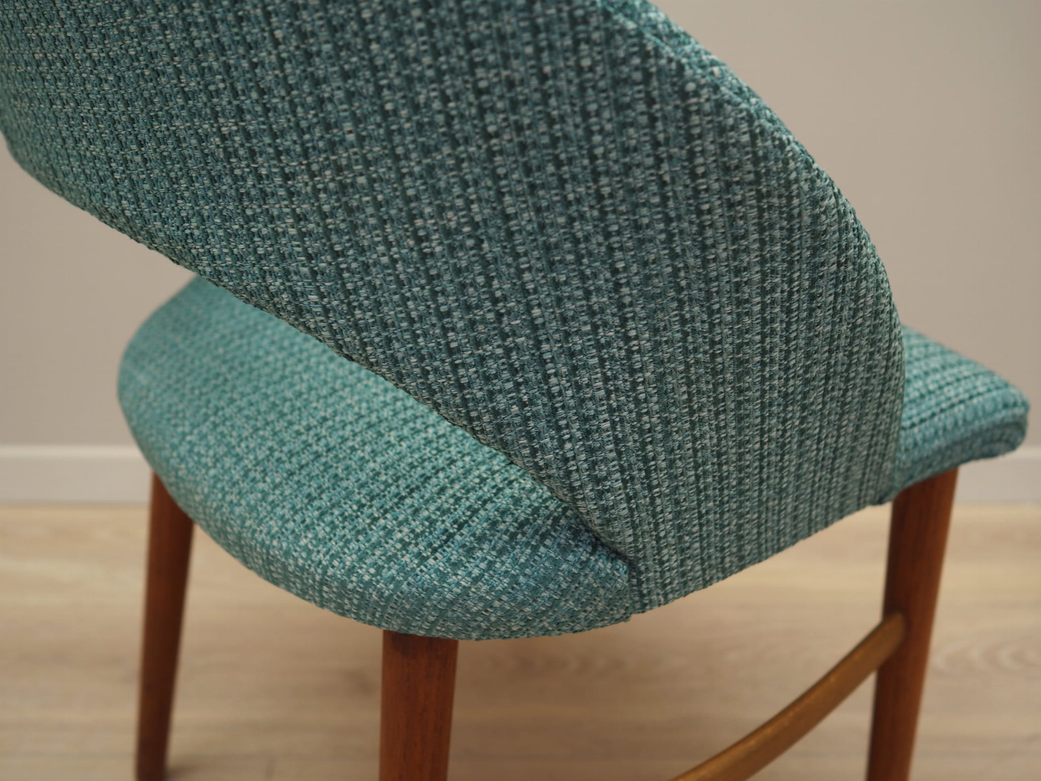 Vintage chair teak wood textile turquoise 1970s
