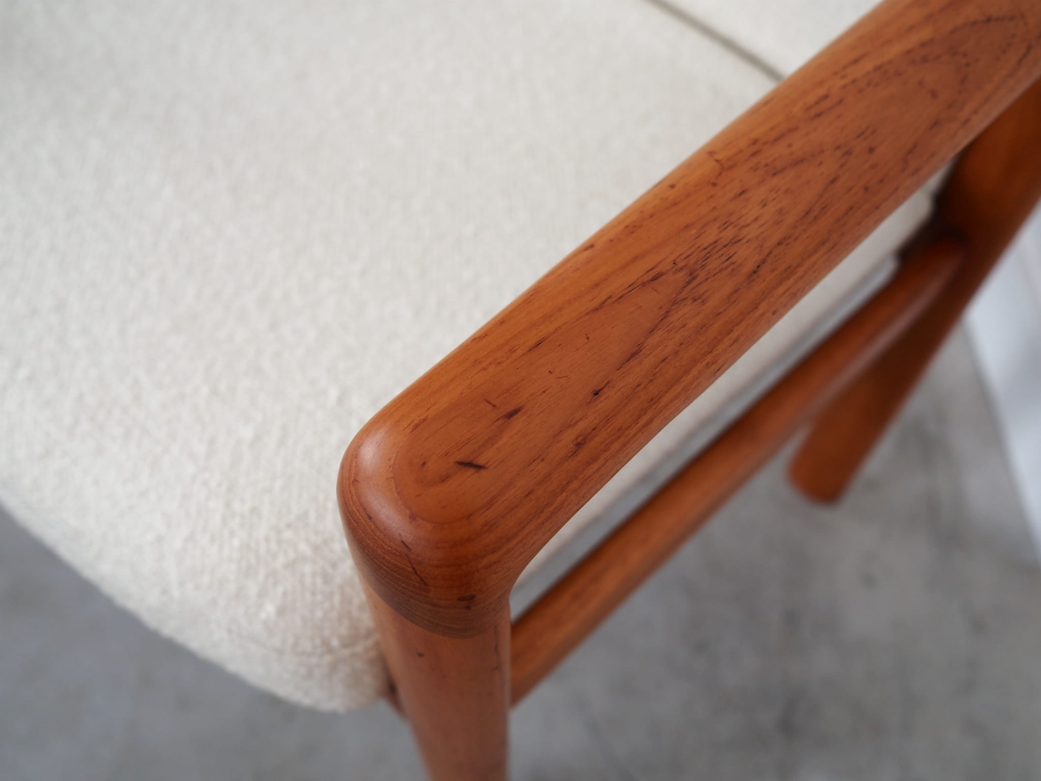 Vintage Chair Teak Wood Textile White 1970s