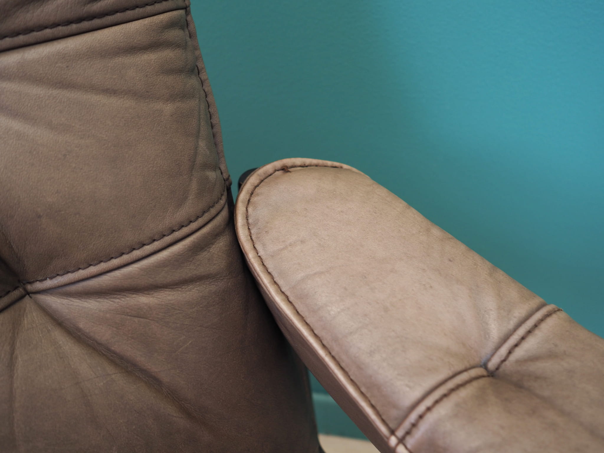 Vintage armchair leather wood brown 1960s