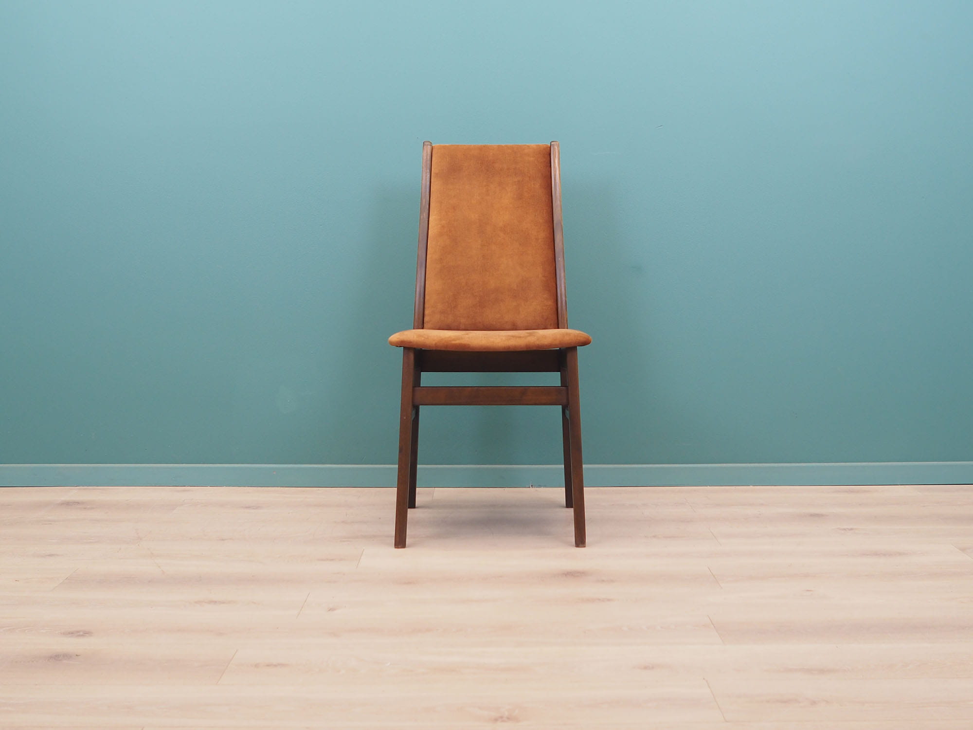 6x Chair Beech wood Velvet Brown 1960s