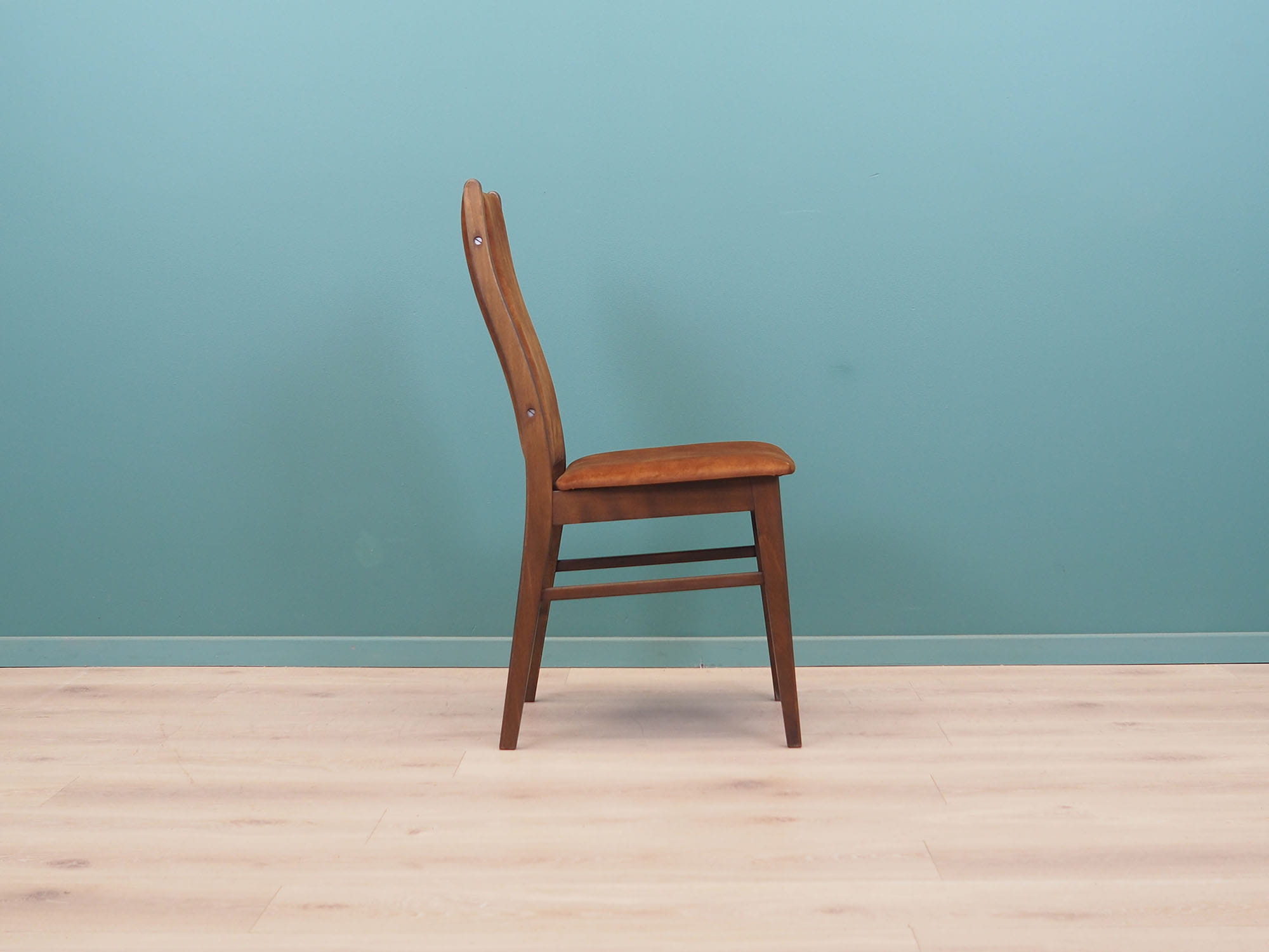 6x Chair Beech wood Velvet Brown 1960s