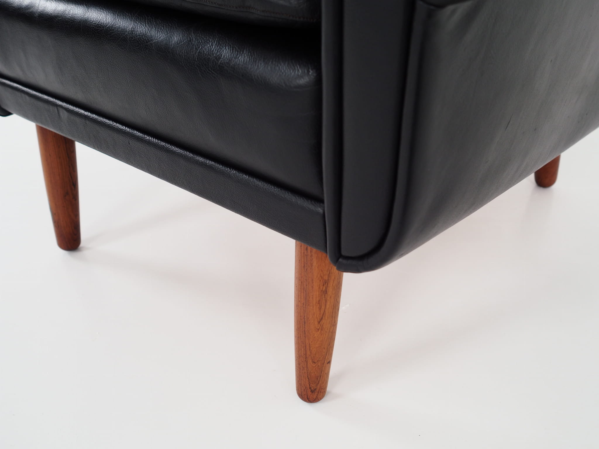 Vintage Sessel Naturleder Holz Schwarz 1970er Jahre 