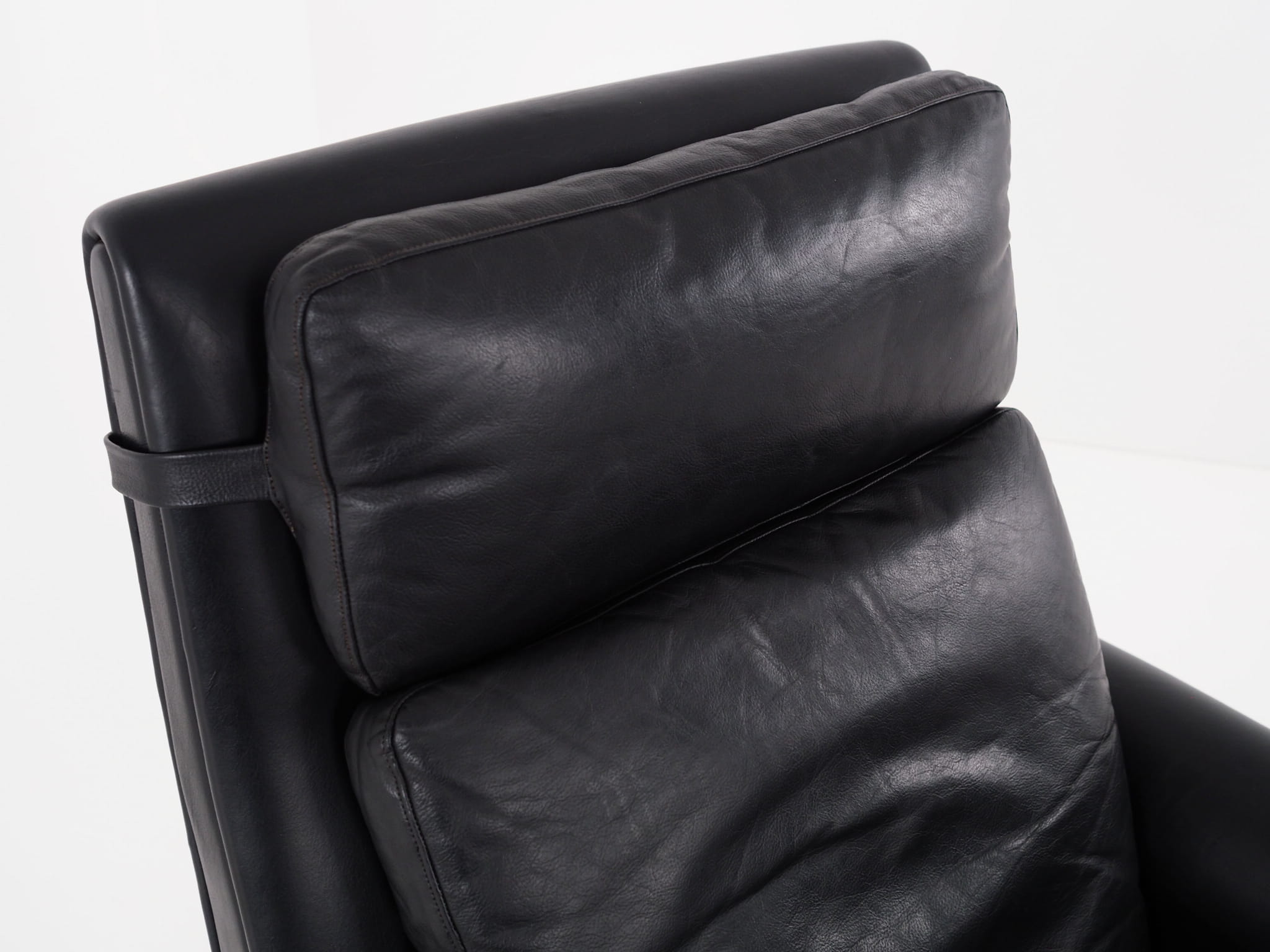 Vintage armchair, natural leather, wood, black, 1970s