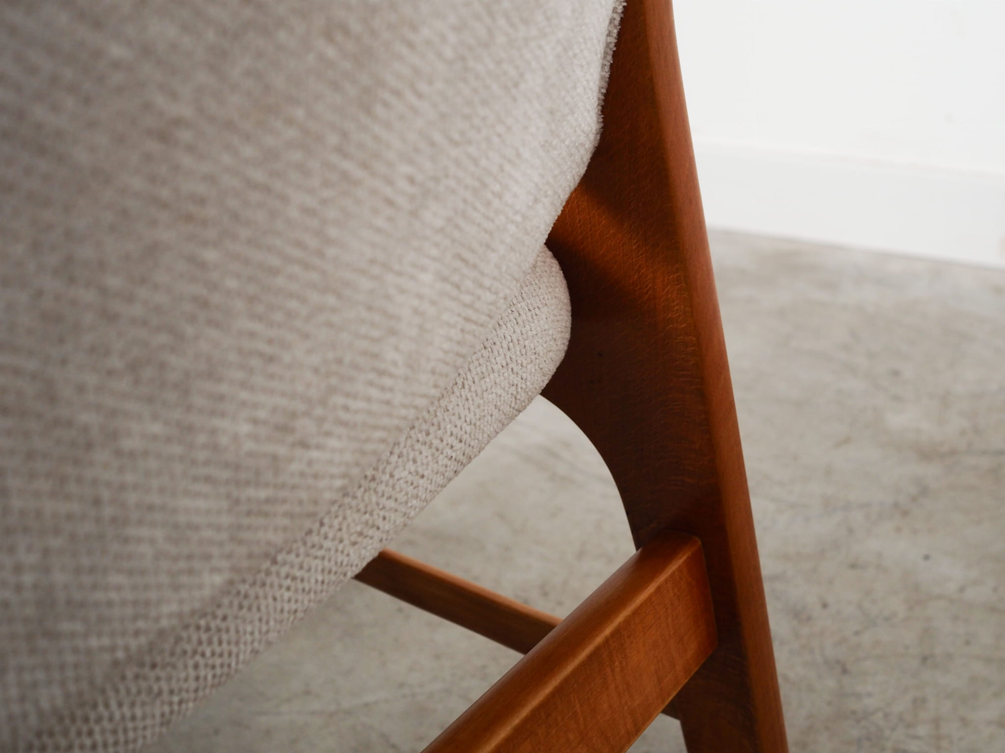 Vintage armchair beech wood textile white 1960s