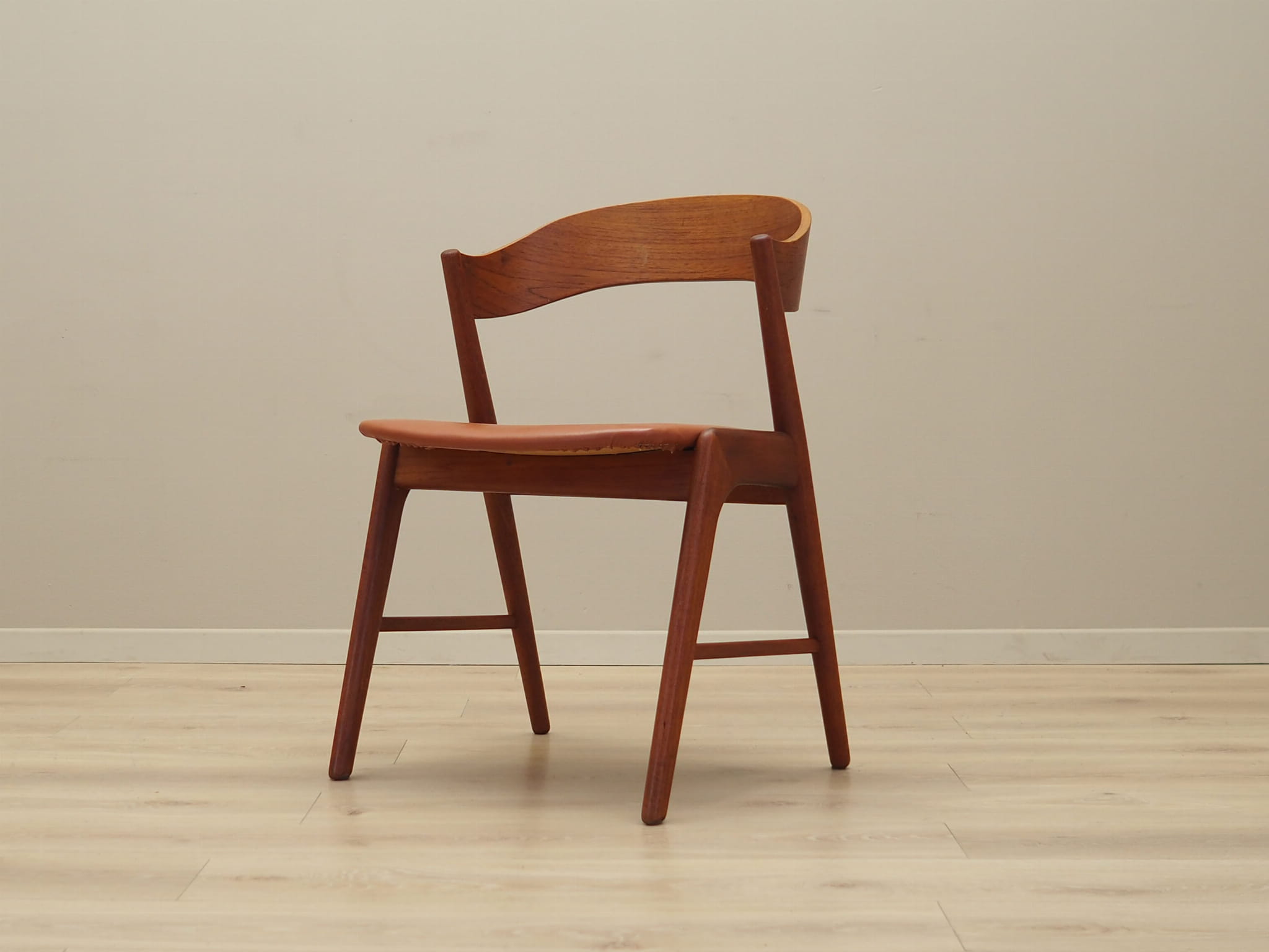 4x Chair Teak Wood Faux Leather Beige 1970s