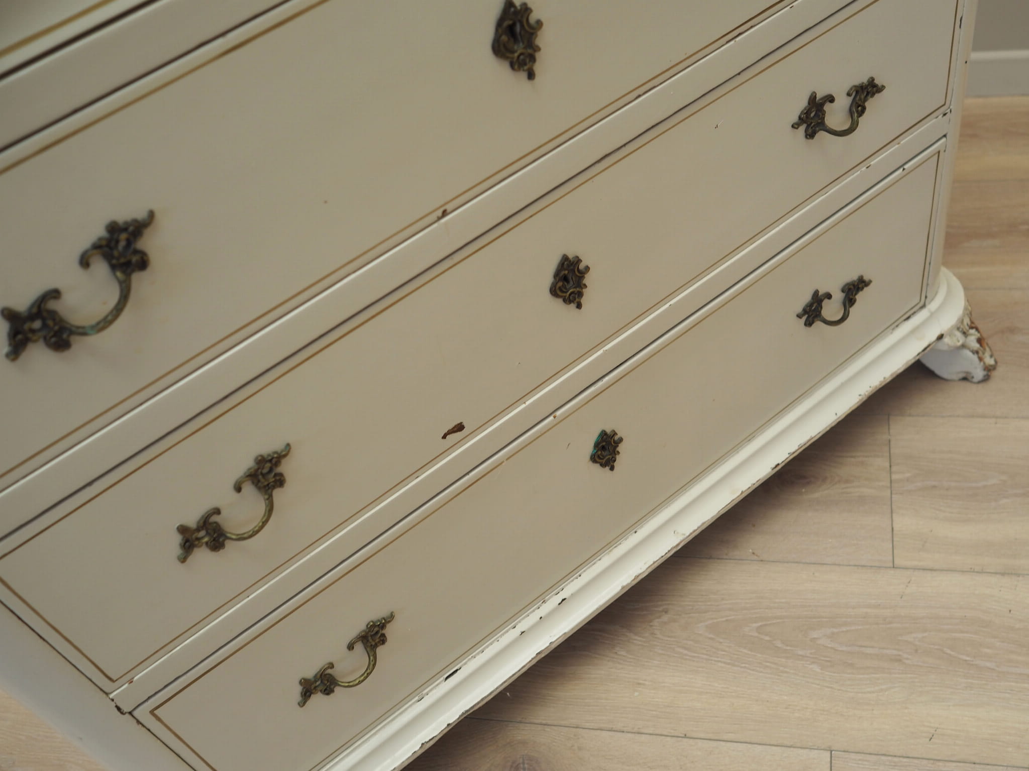 Vintage chest of drawers pine wood white 1950s