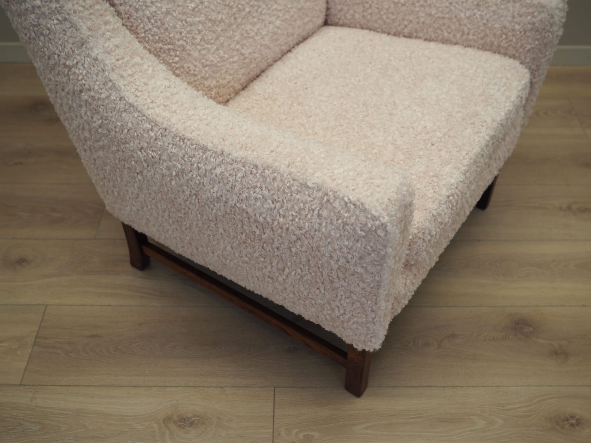 Stuhl Textil Holz Creme 1970er Jahre