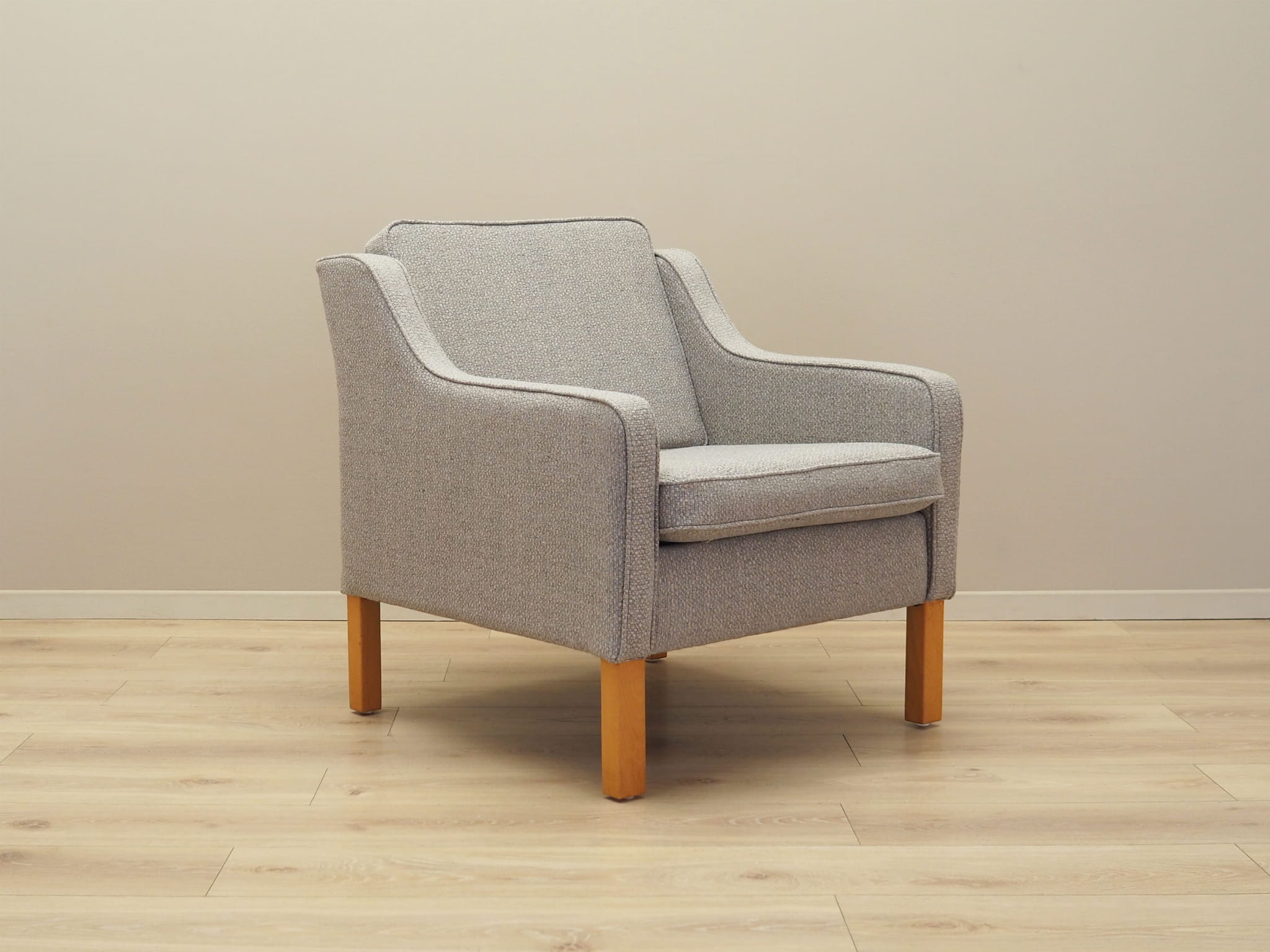 Vintage Sessel Buchenholz Textil Grau 1970er Jahre