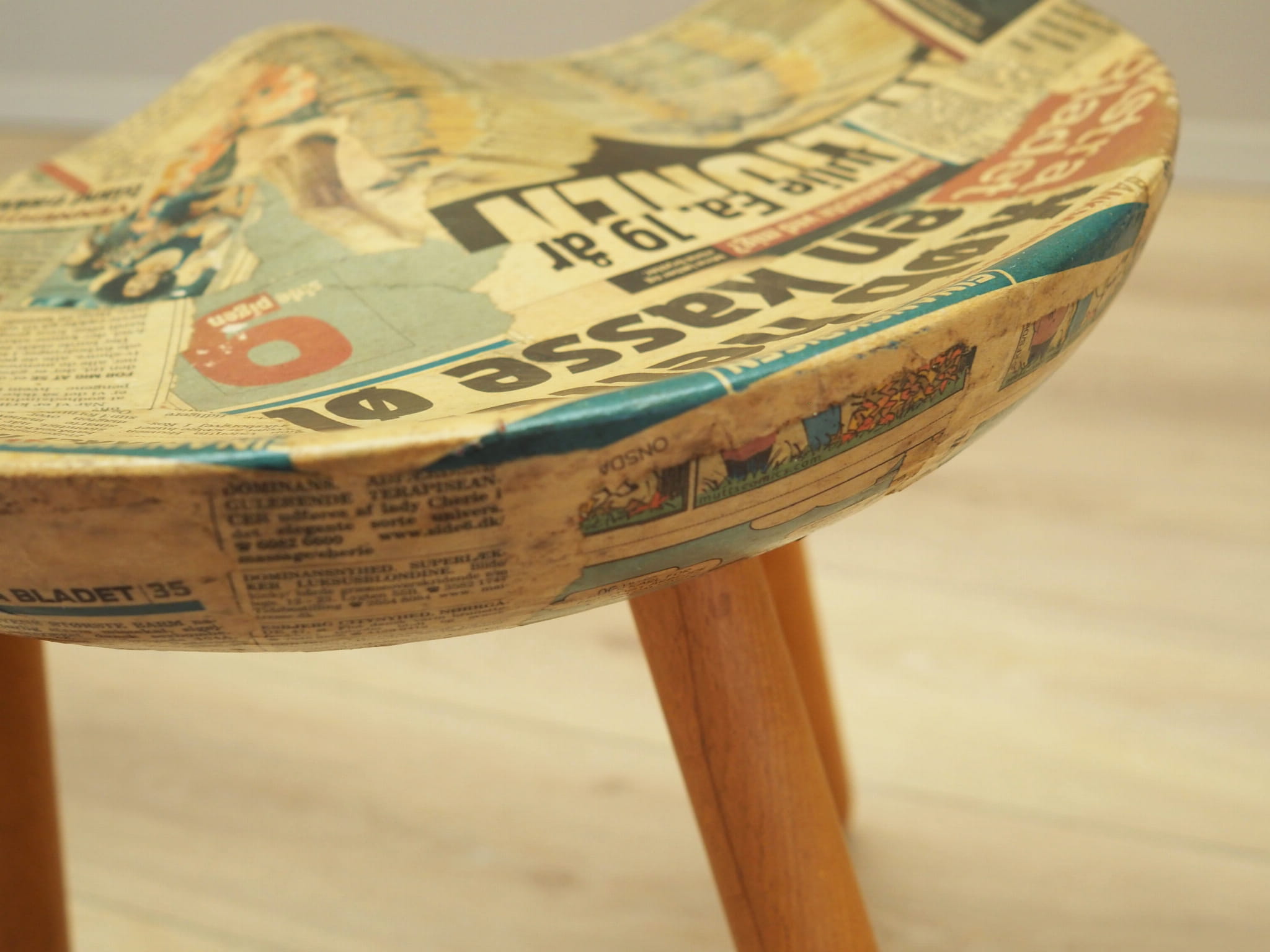 Vintage Hocker Holz Braun 1950er Jahre