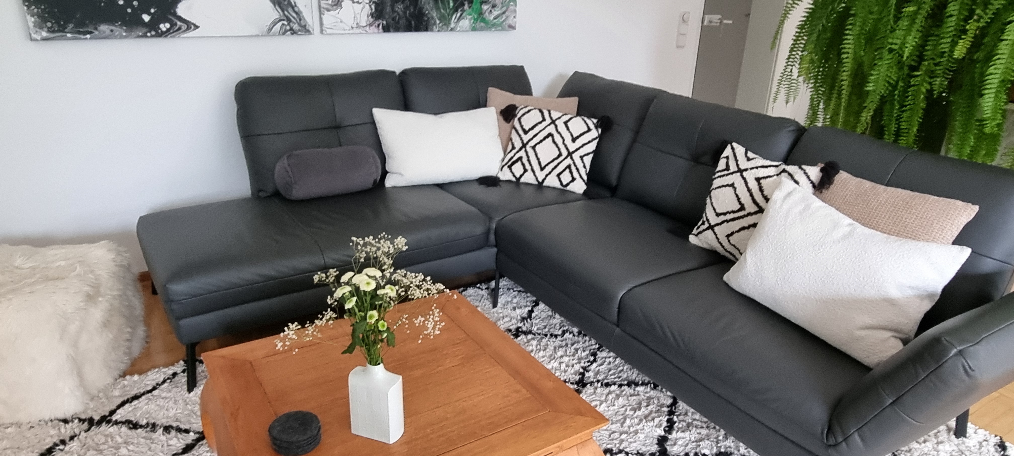 Assea Ecksofa Leder Anthrazit