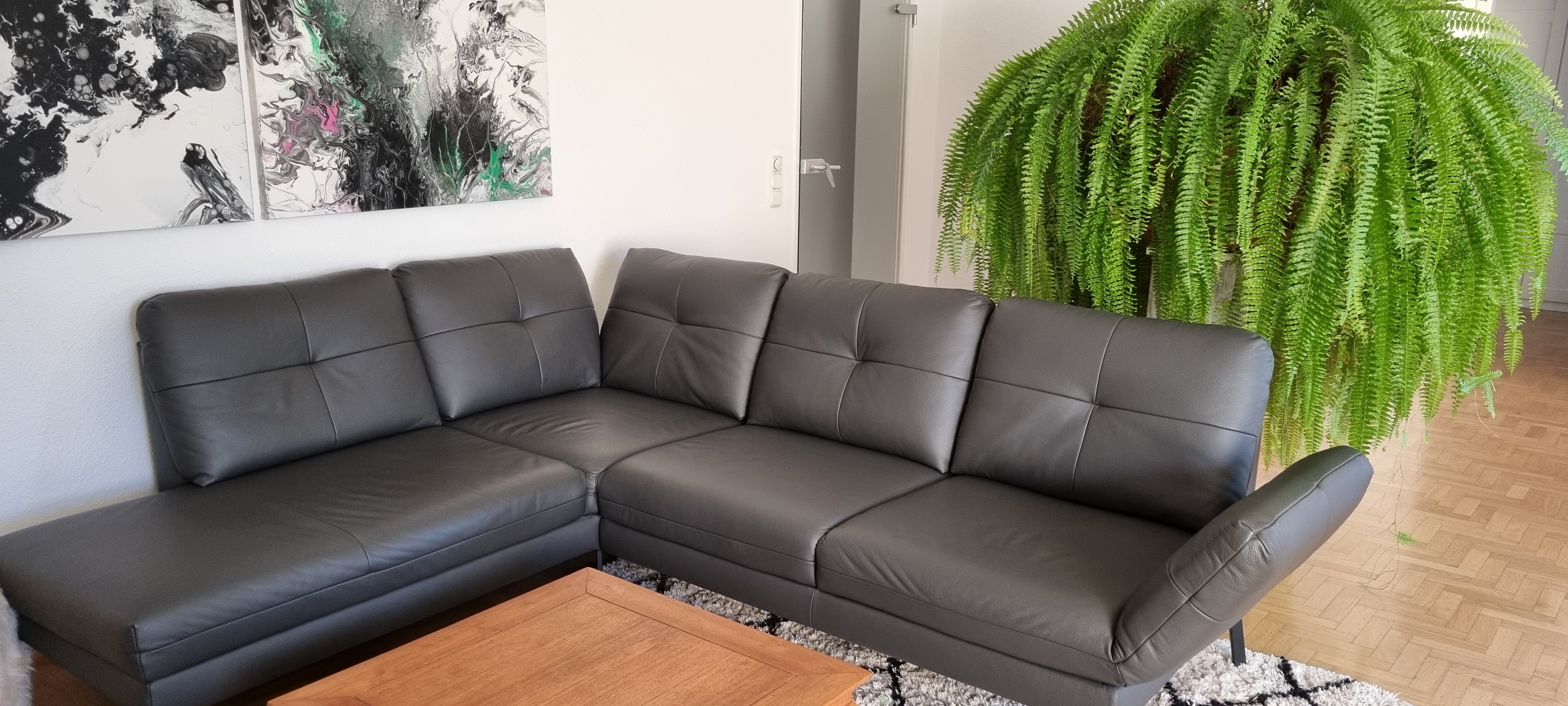 Assea Ecksofa Leder Anthrazit