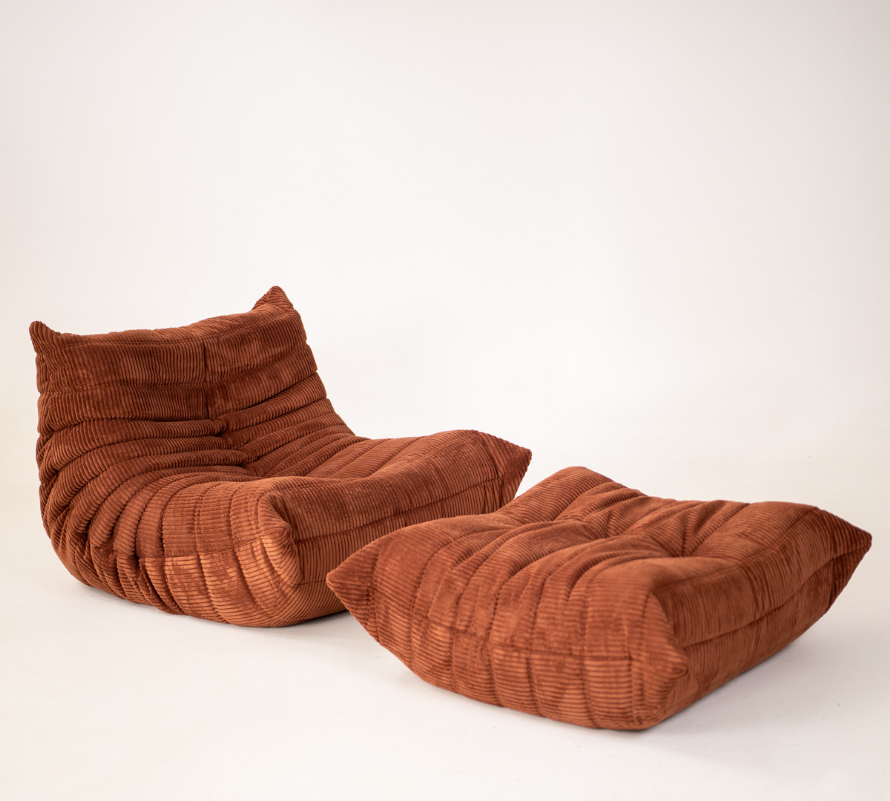 Togo Armchair and Ottoman Set Cord Sand Brown