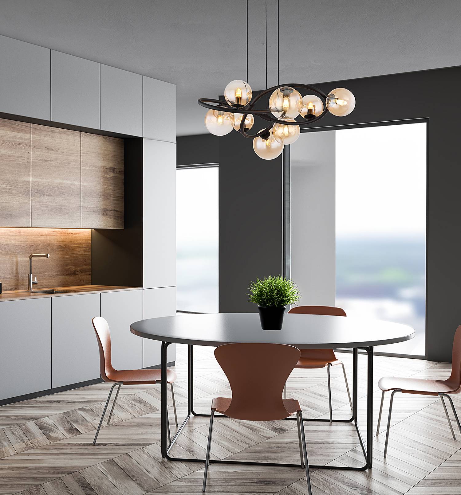 Tuberius LED-Pendelleuchte 8-flammig Farbglas Eisen