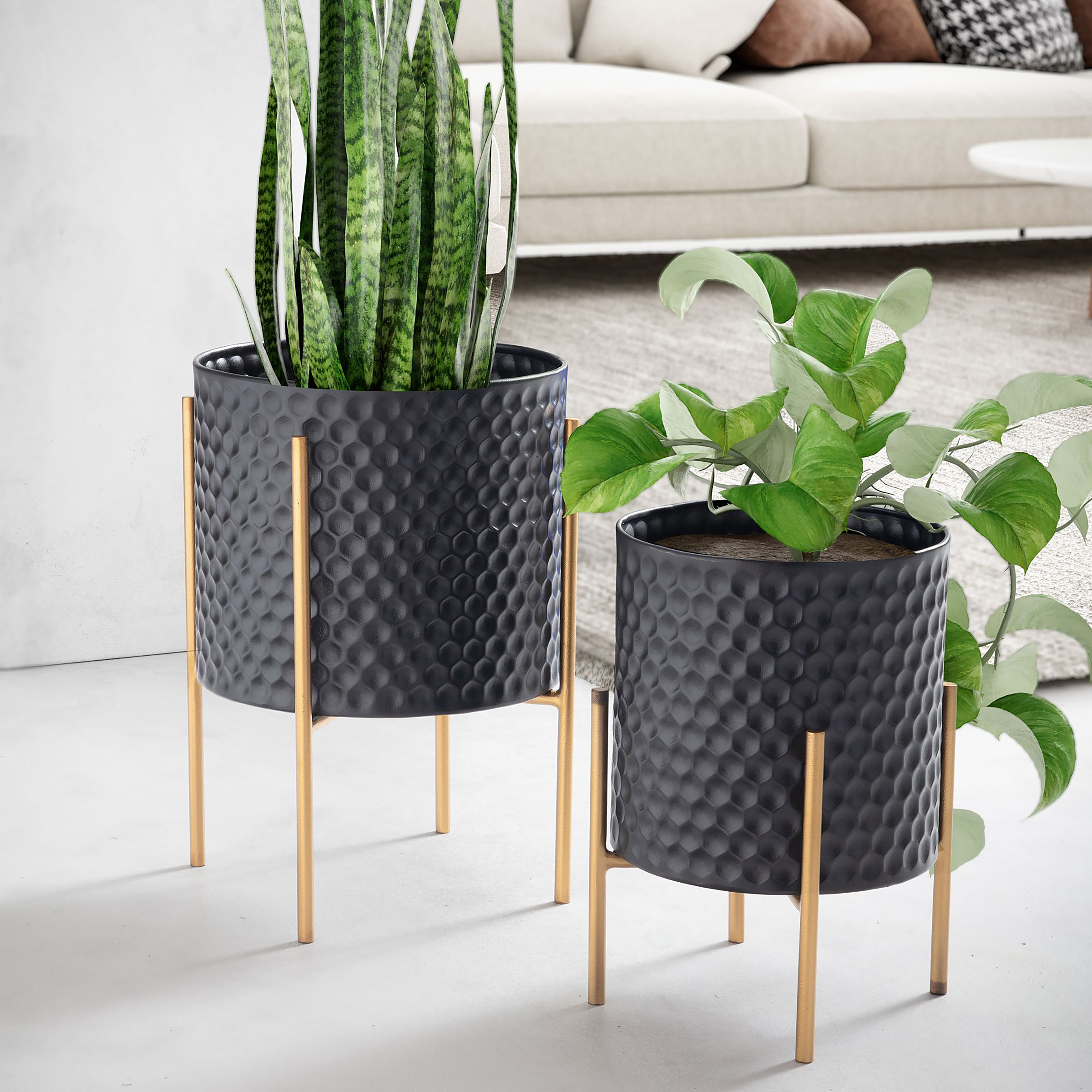 Flower Pot Otuto Set of 2 Aluminum Black