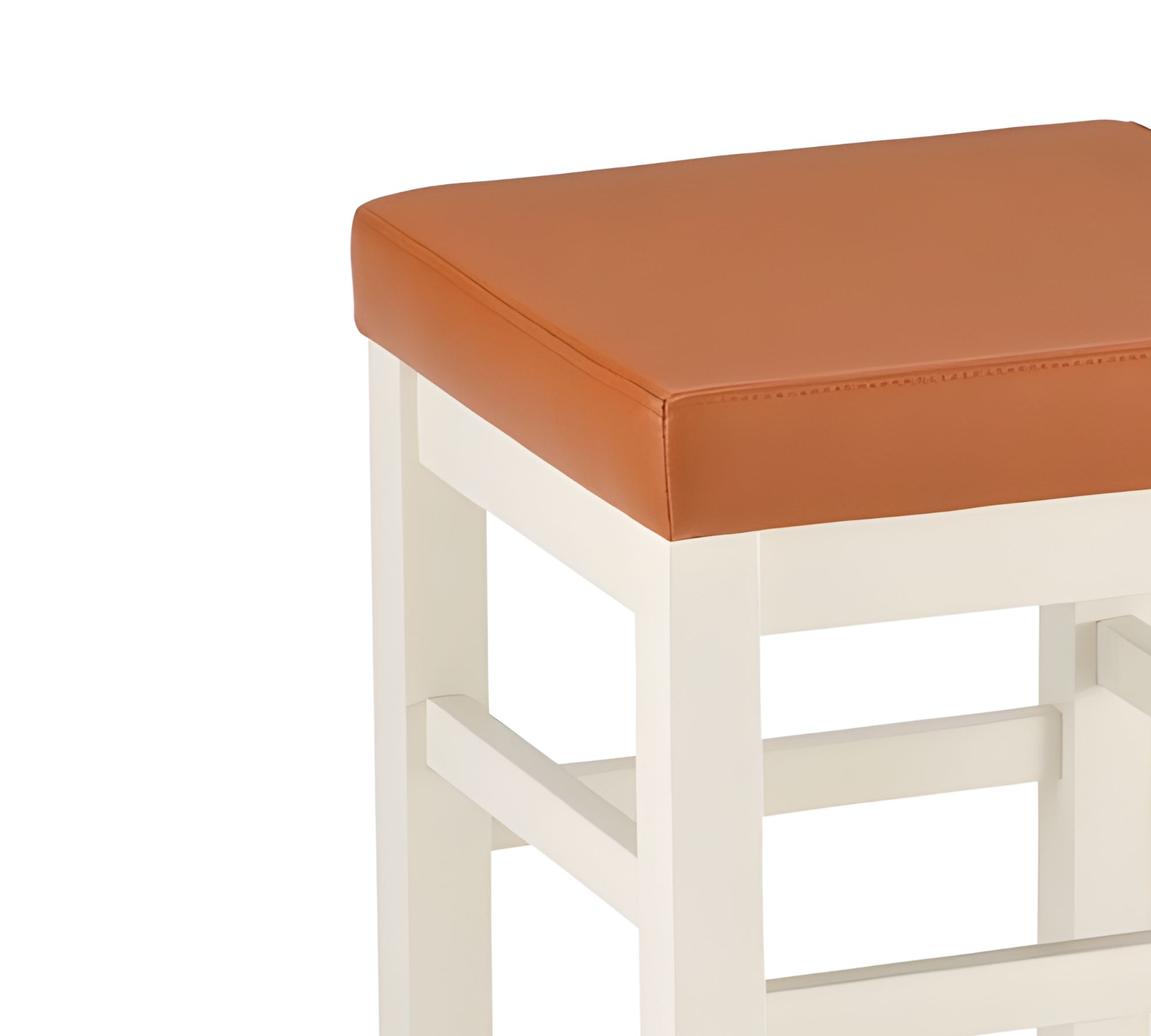 2x Square Stool Wood Faux Leather White