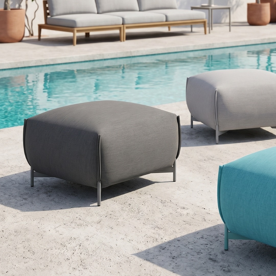 Mochi Pouf Textil Metall Grau