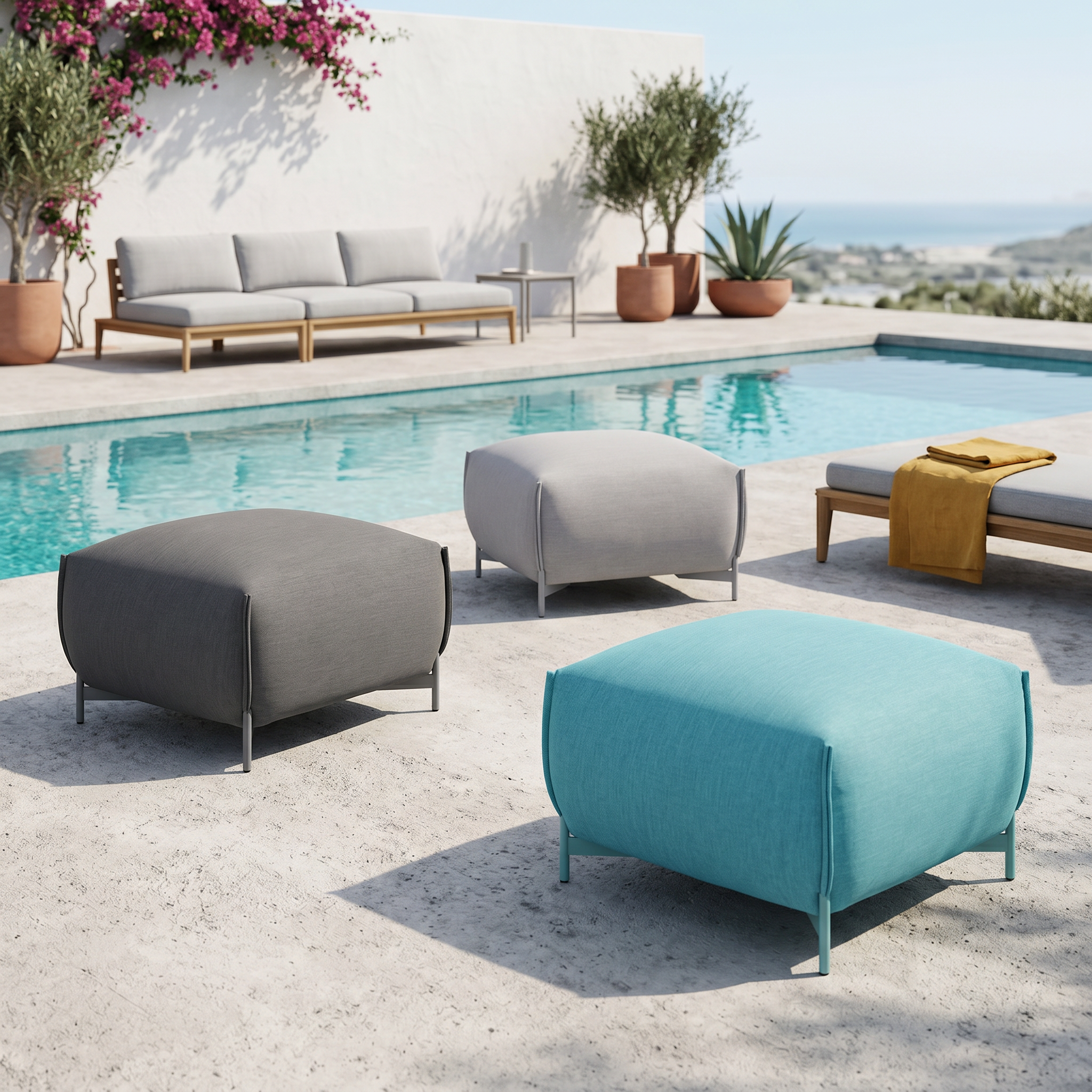 Mochi Pouf Textile Metal Gray