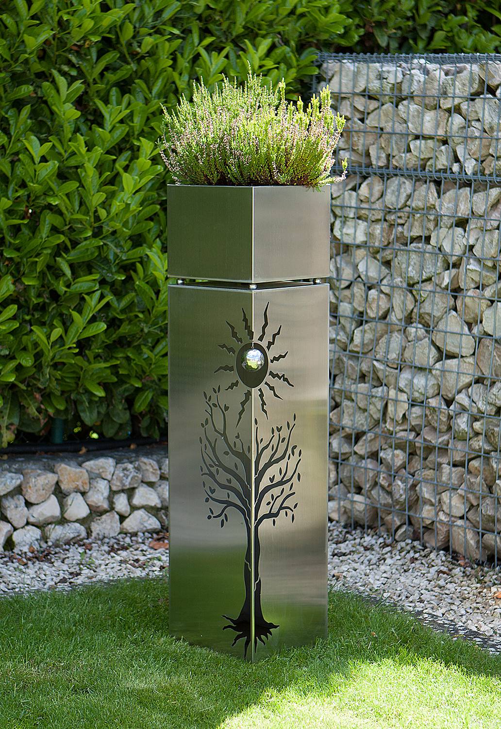 Pflanzensäule Baum Edelstahl Silber