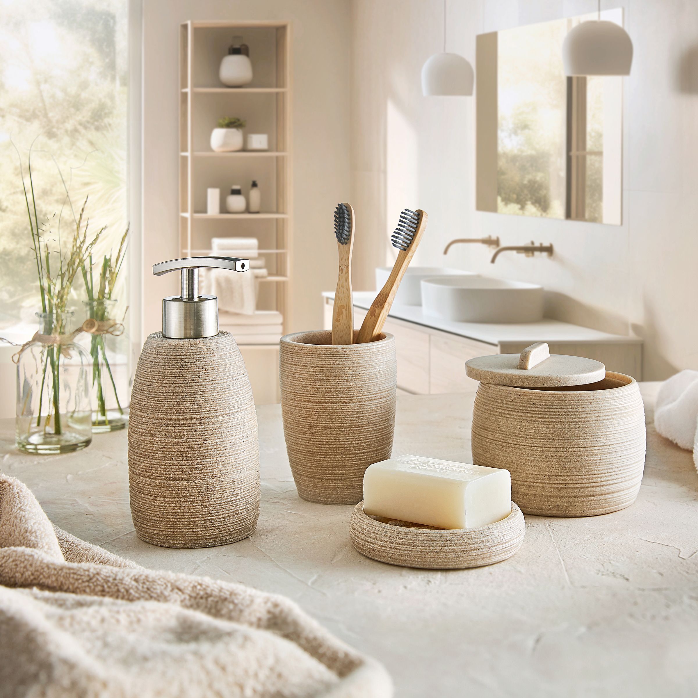 WC-Bürsten-Halter Sand Beige Braun Polyresin 10 x 37 x 10 cm