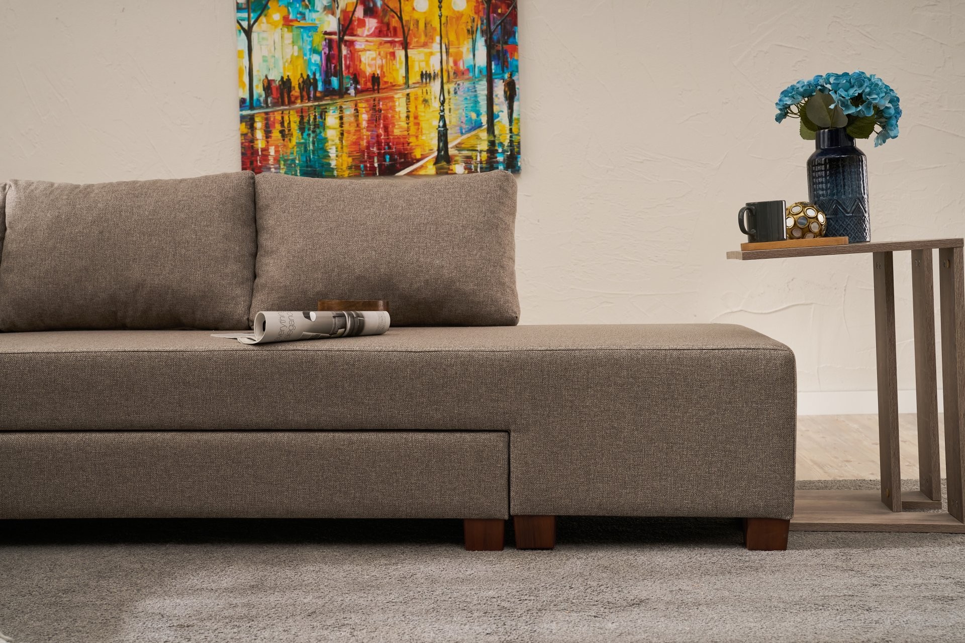 Aly Schlafsofa Récamiere Rechts Baumwolle Braun