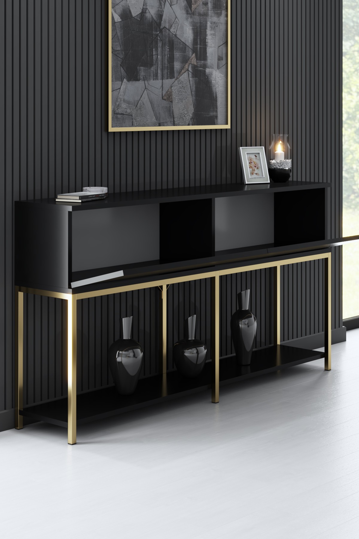 Lord Console Black Gold Wood Veneer