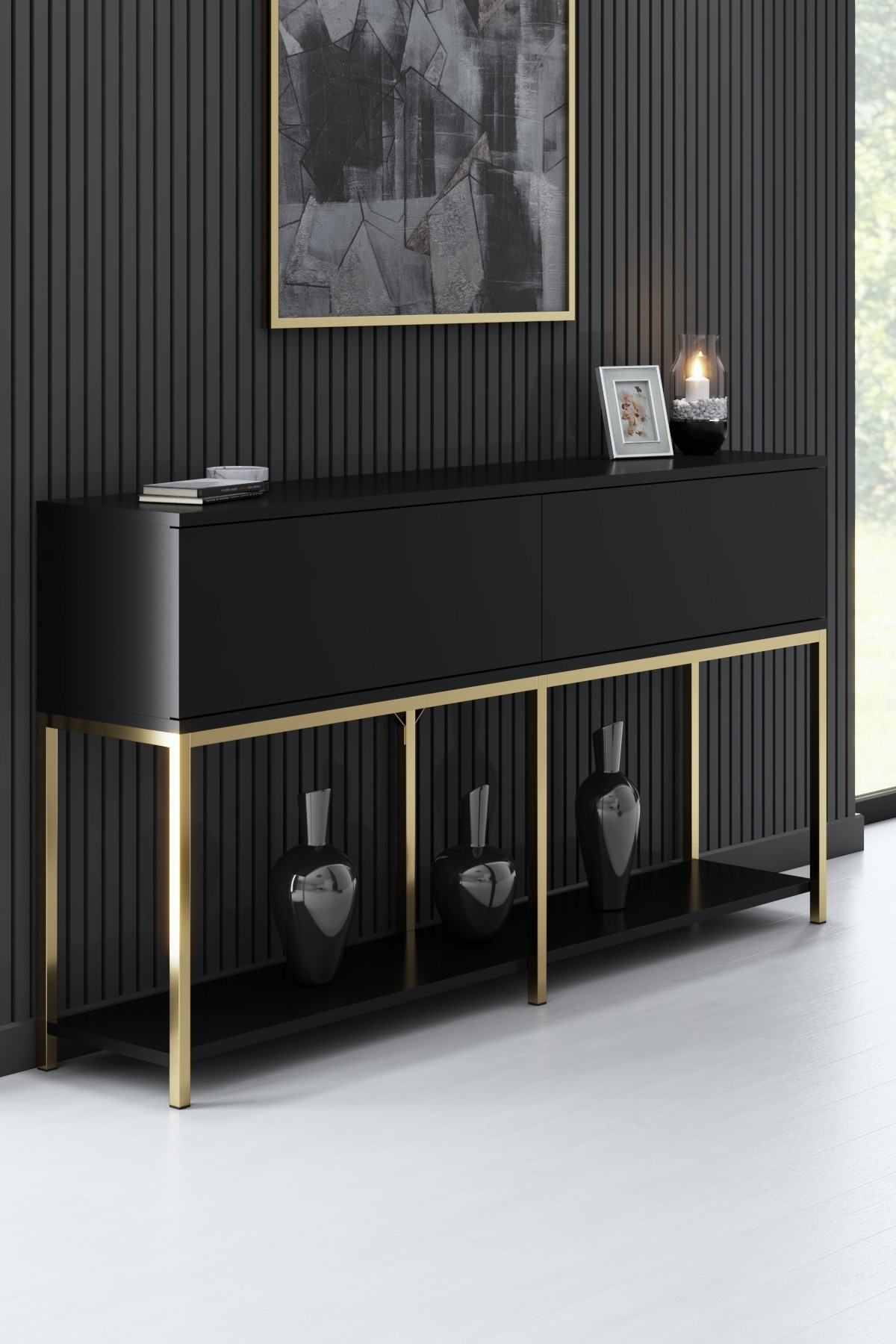 Lord Console Black Gold Wood Veneer