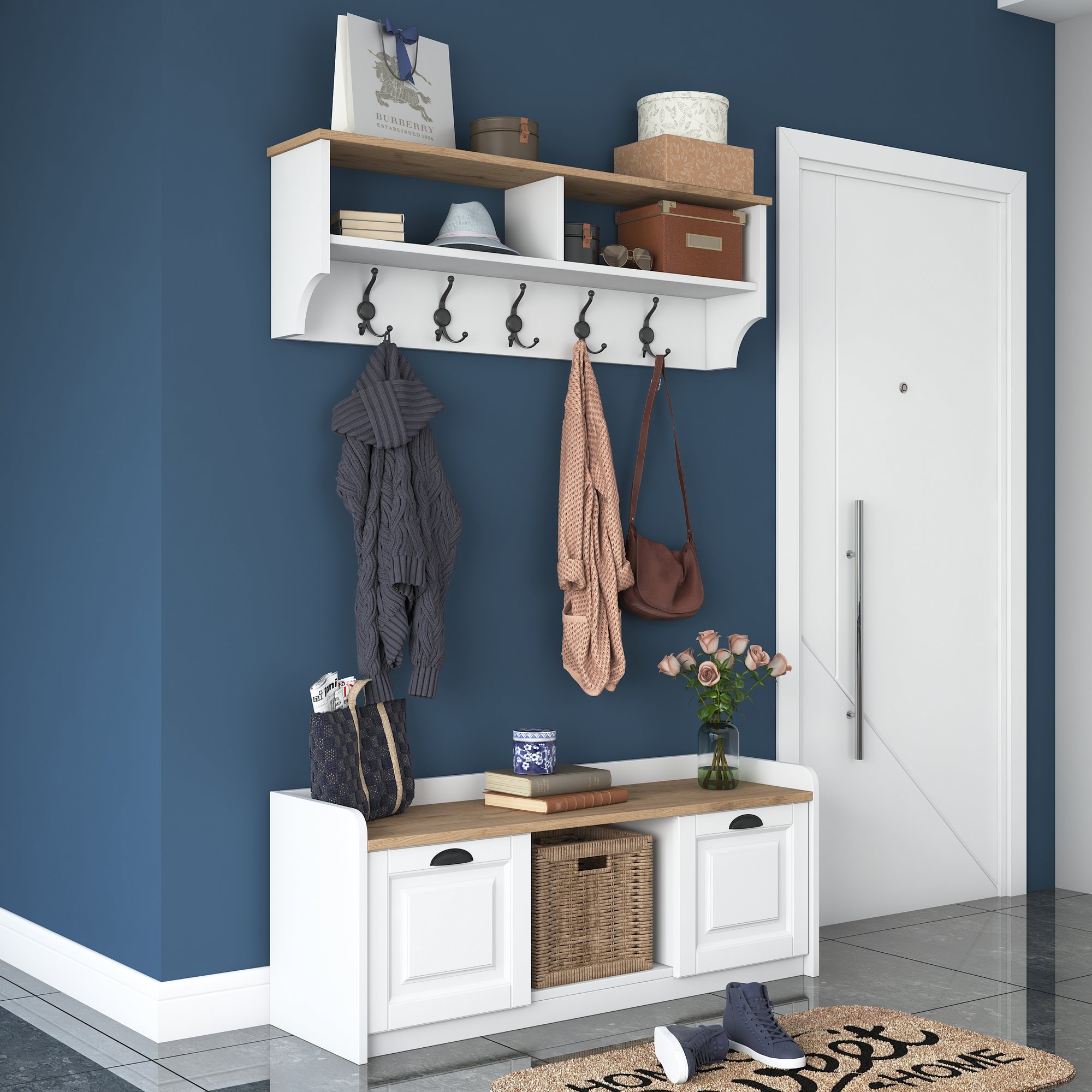 P2 Garderobe Holzfurnier Weiß