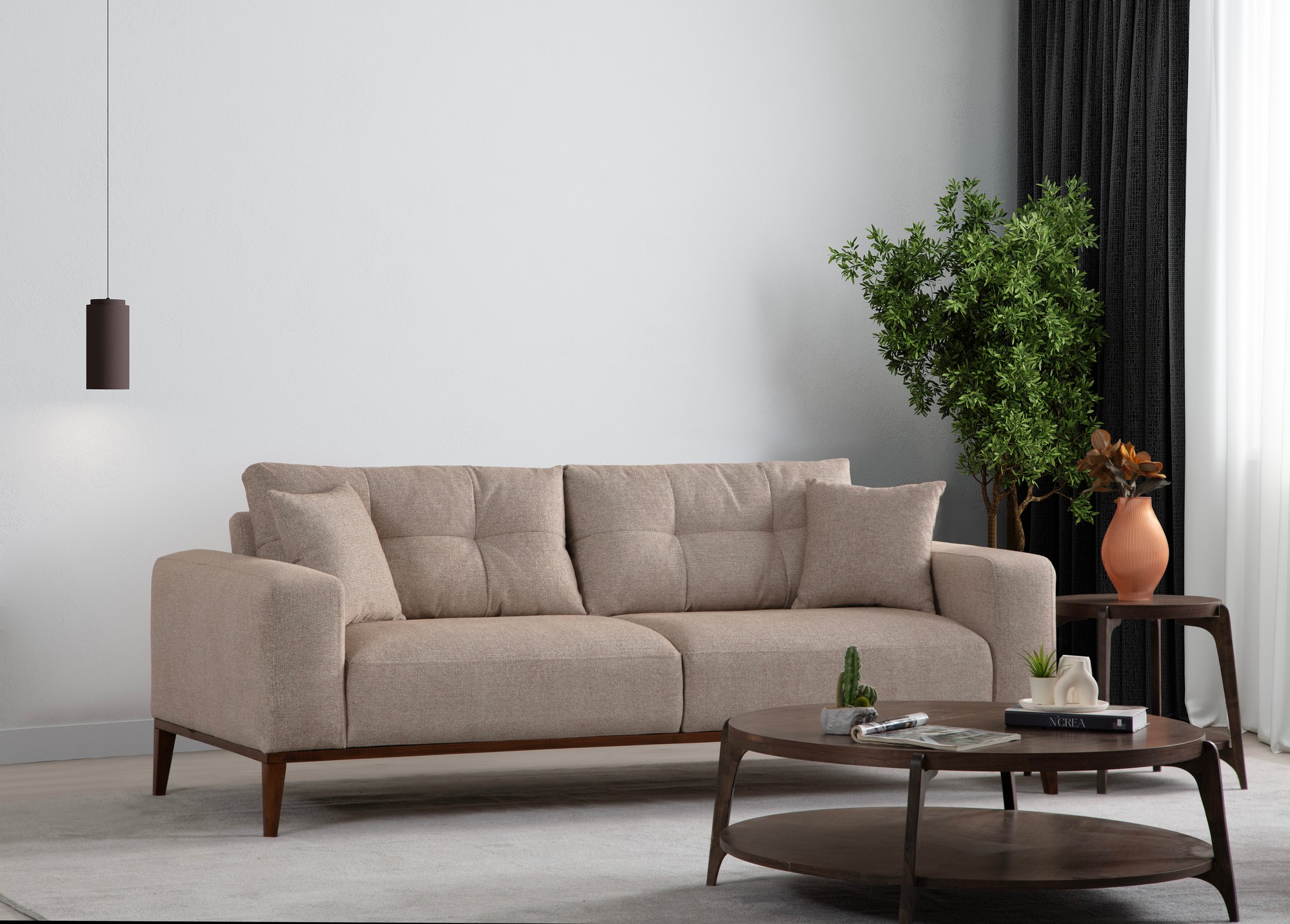 Sinor 3-seater sofa bed beige