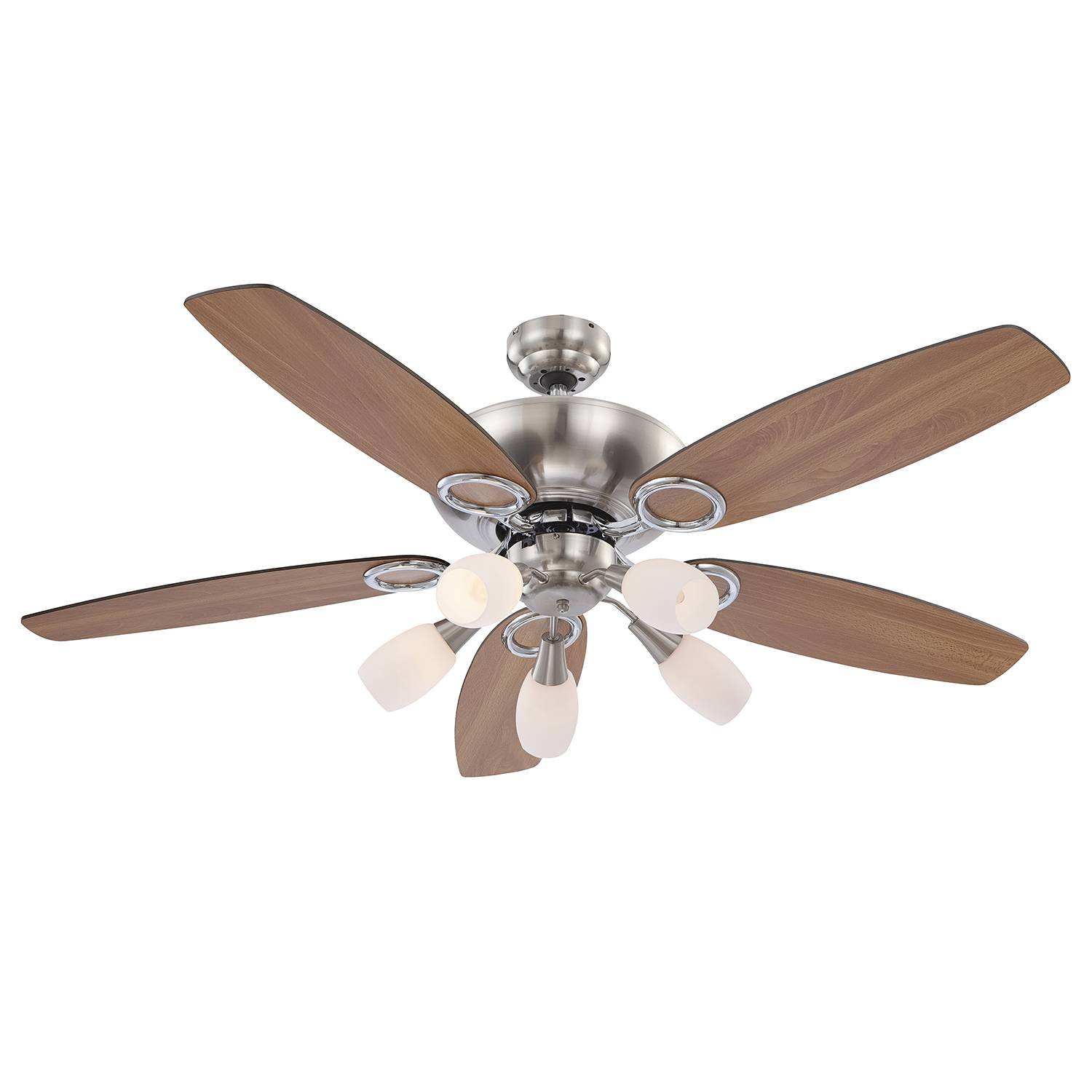 Deckenventilator Jerry Milchglas / Eisen 5-flammig