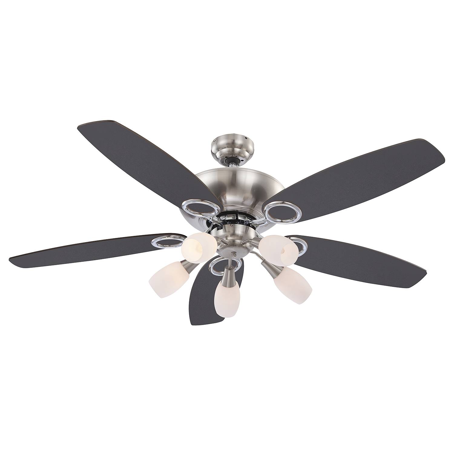 Deckenventilator Jerry Milchglas / Eisen 5-flammig